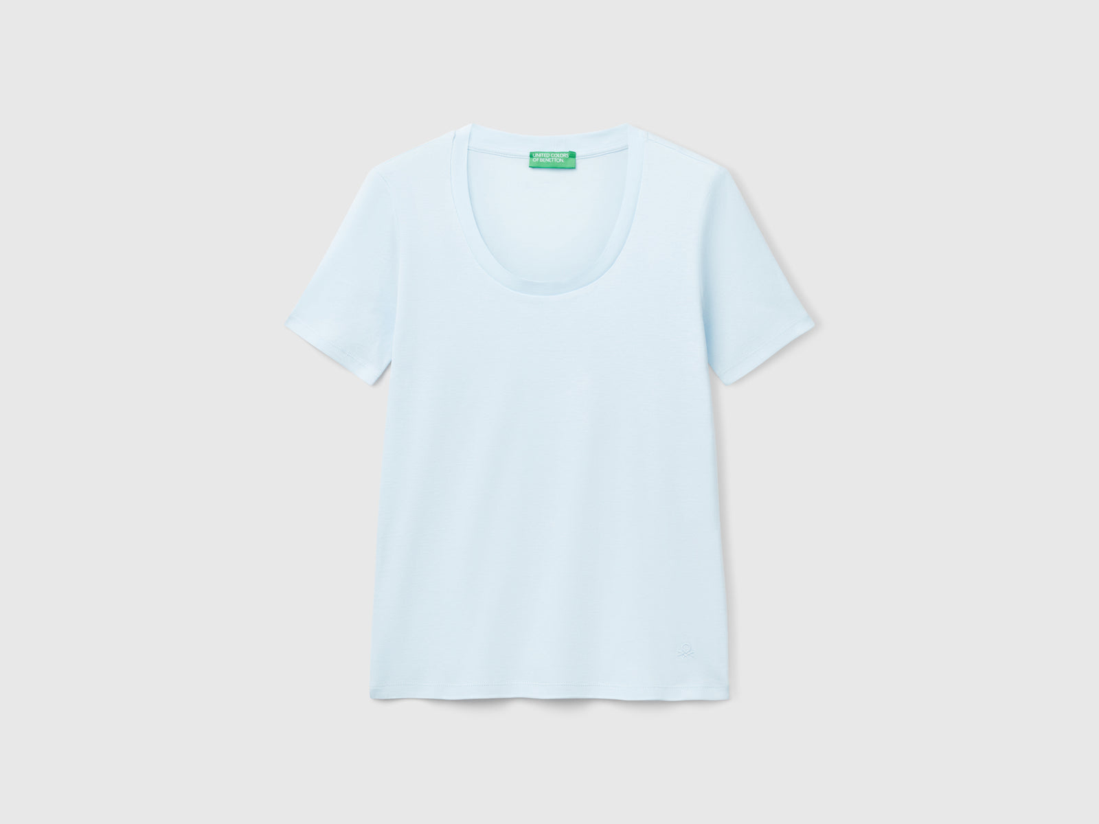 T-shirt manica corta in cotone a fibra lunga da donna celeste | Benetton Outlet