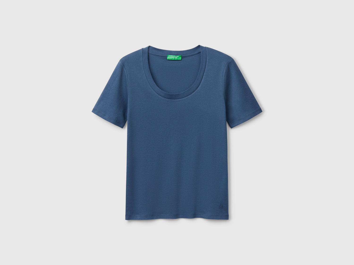 T-shirt manica corta in cotone a fibra lunga da donna avio | Benetton Outlet