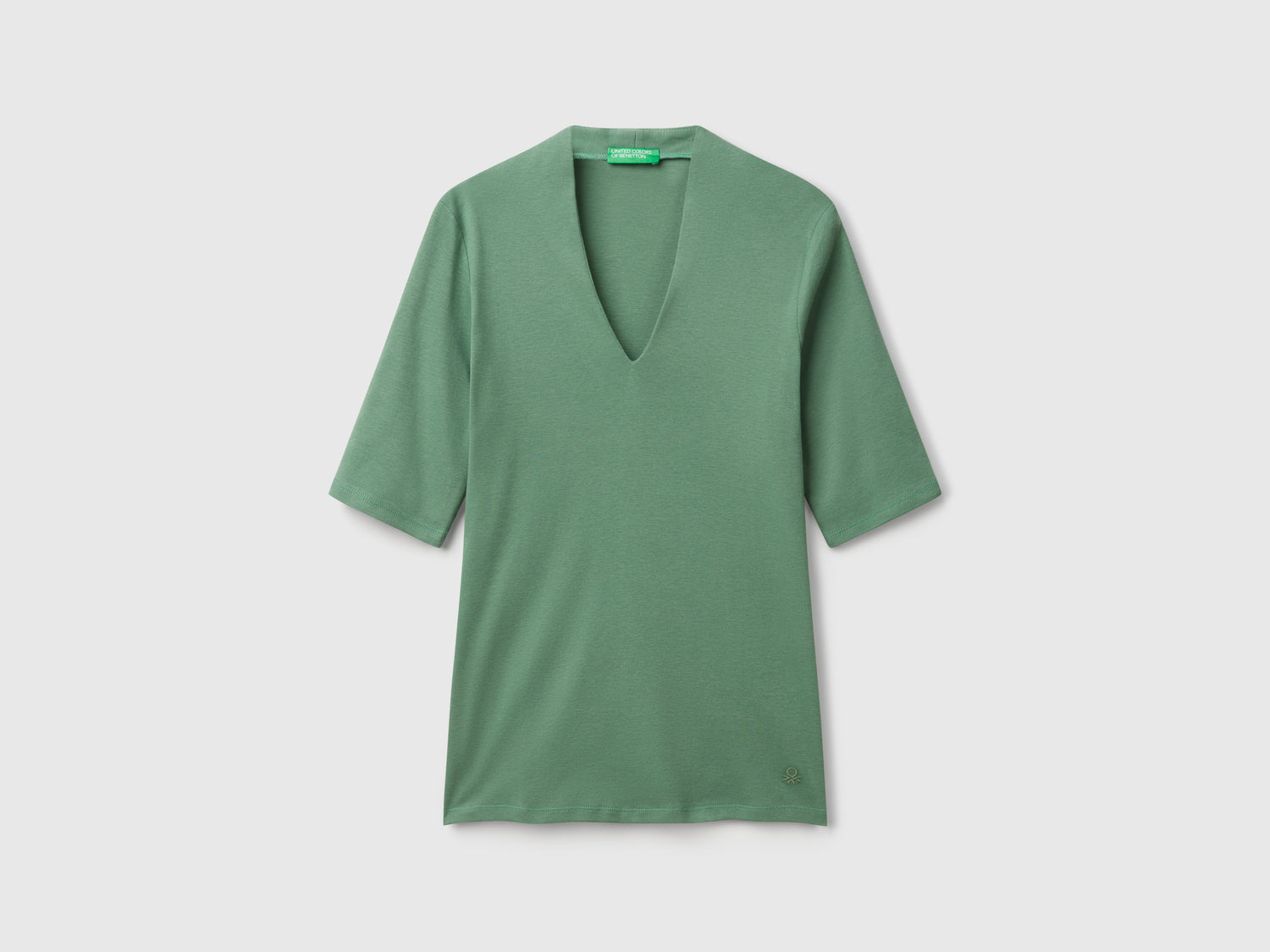 T-shirt slim fit in cotone a fibra lunga da donna verde | Benetton Outlet