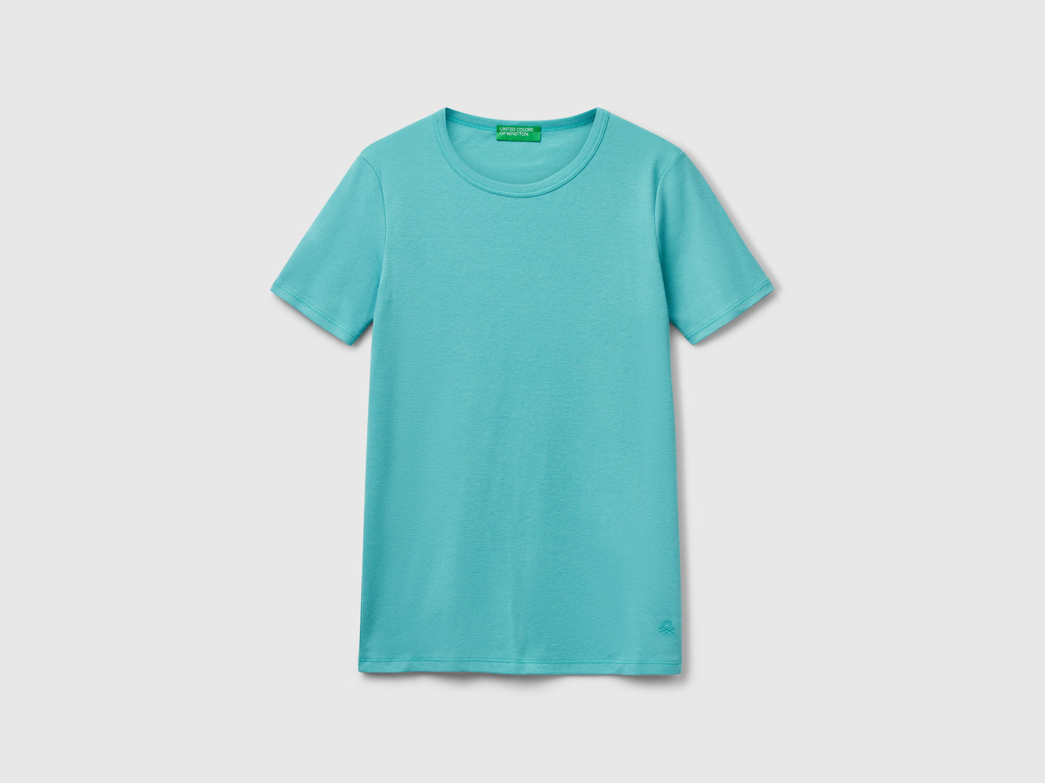 T-shirt in cotone a fibra lunga da donna verde acqua | Benetton Outlet