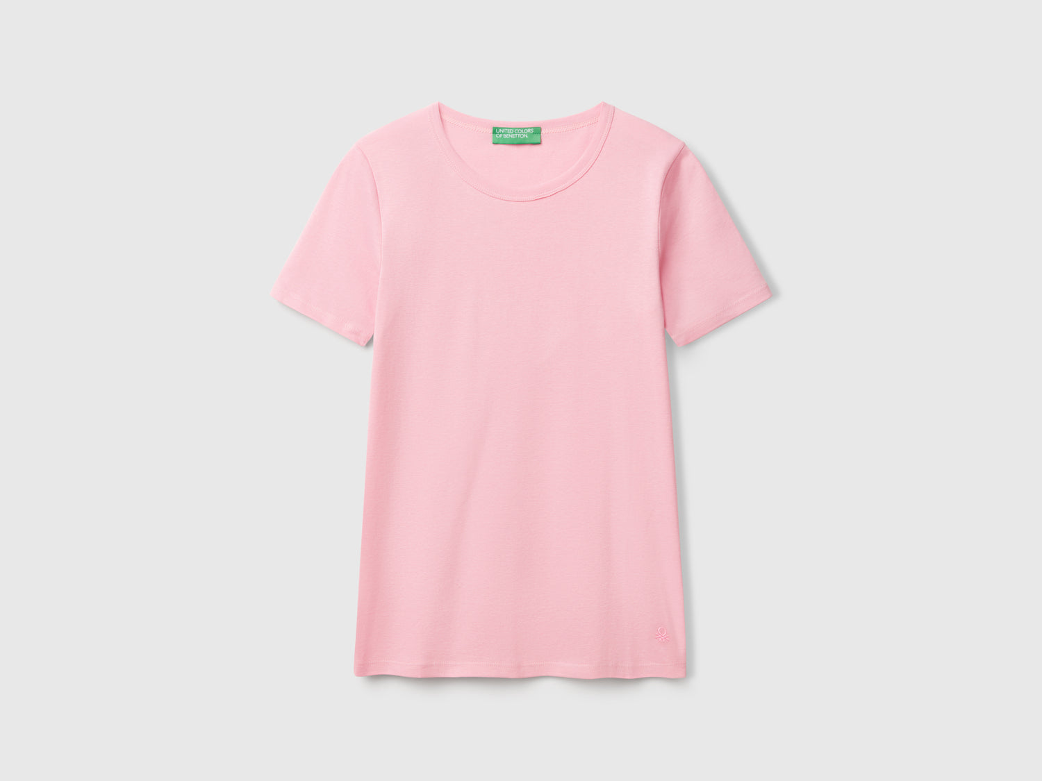 T-shirt in cotone a fibra lunga da donna rosa | Benetton Outlet