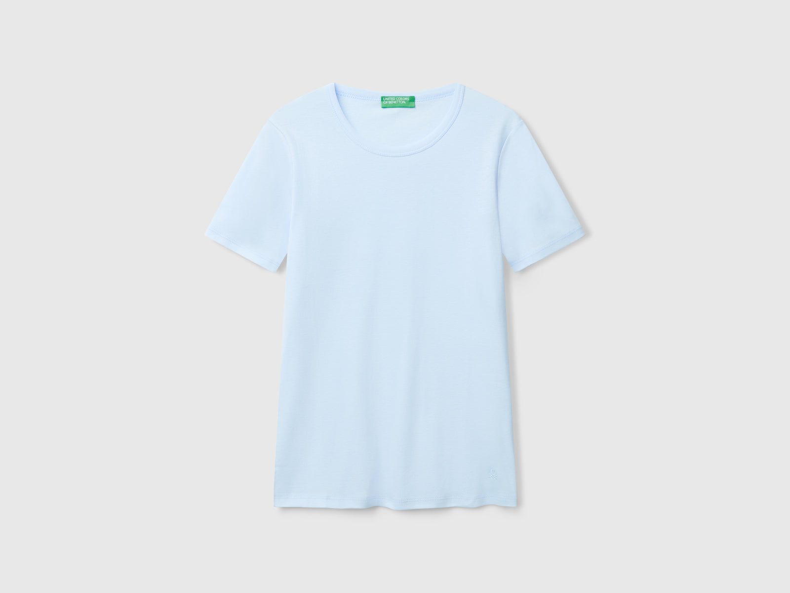 T-shirt in cotone a fibra lunga da donna celeste | Benetton Outlet