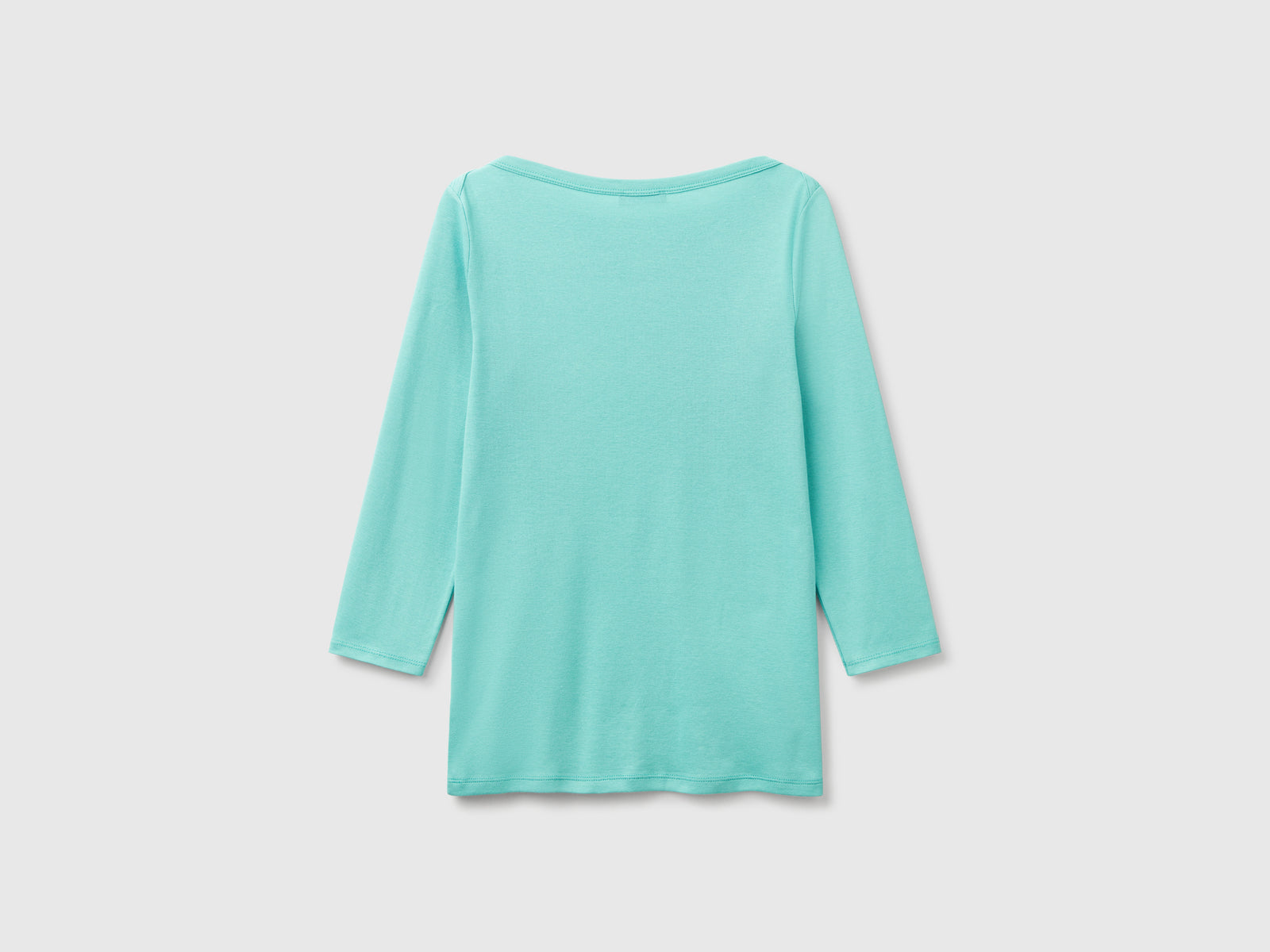 T-shirt con scollo a barchetta 100% cotone da donna verde acqua 2 | Benetton Outlet