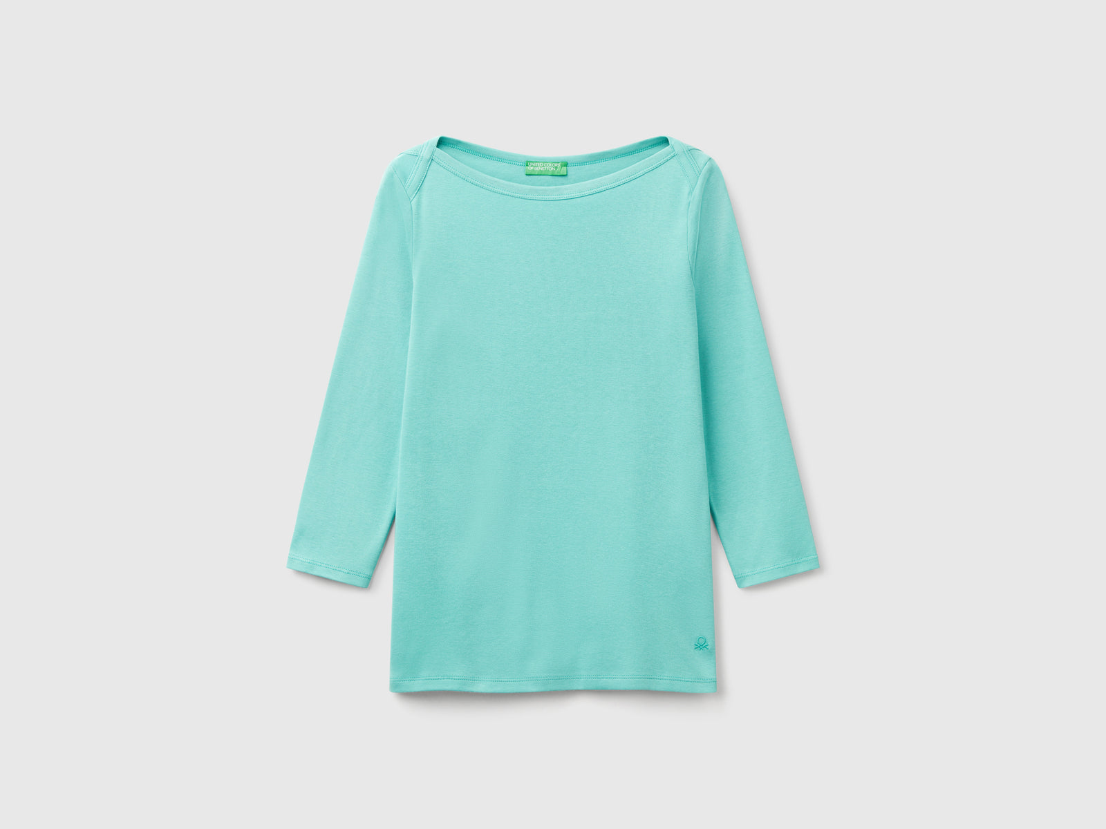 T-shirt con scollo a barchetta 100% cotone da donna verde acqua | Benetton Outlet