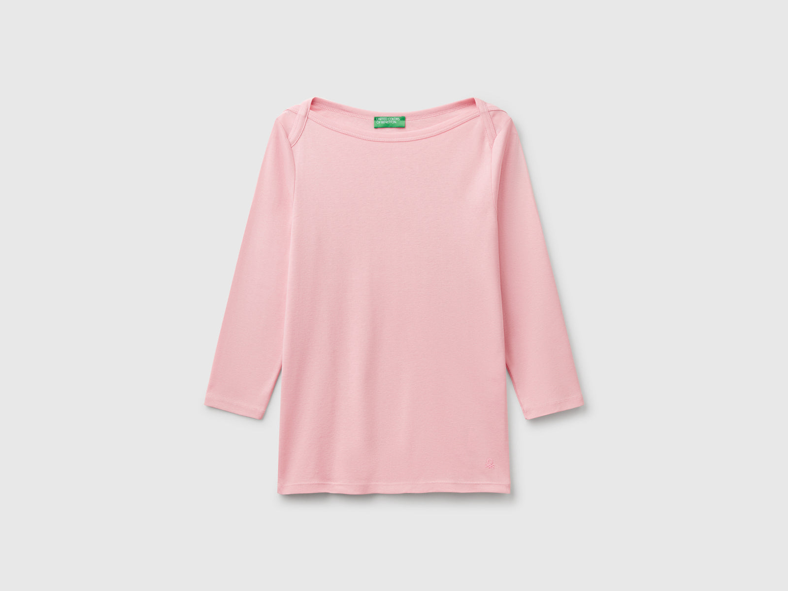 T-shirt con scollo a barchetta 100% cotone da donna rosa | Benetton Outlet