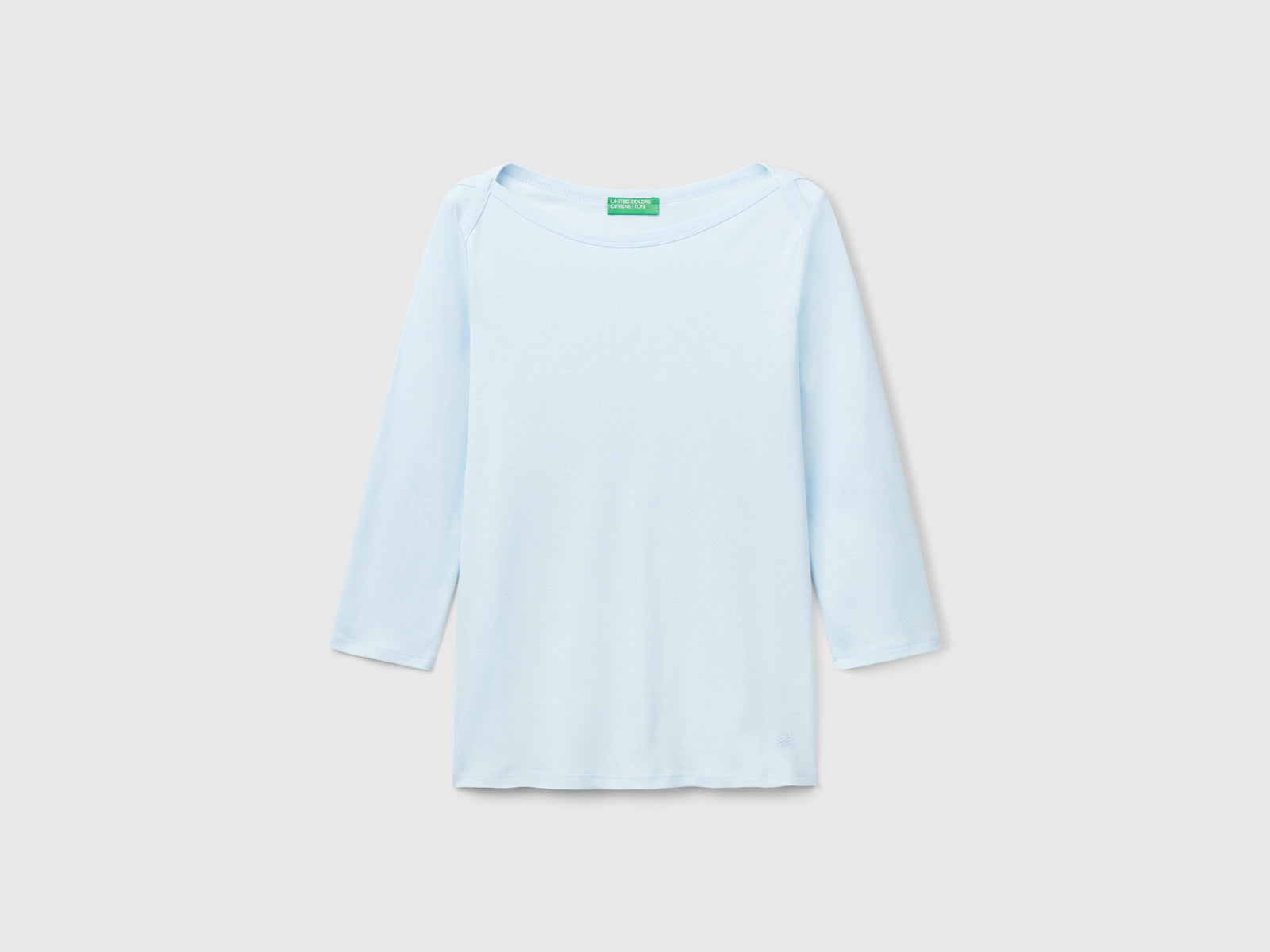 T-shirt con scollo a barchetta 100% cotone da donna celeste | Benetton Outlet