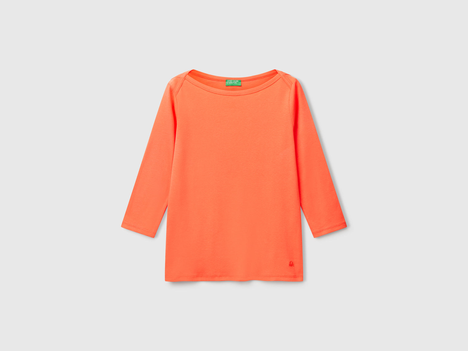 T-shirt con scollo a barchetta 100% cotone da donna arancione | Benetton Outlet