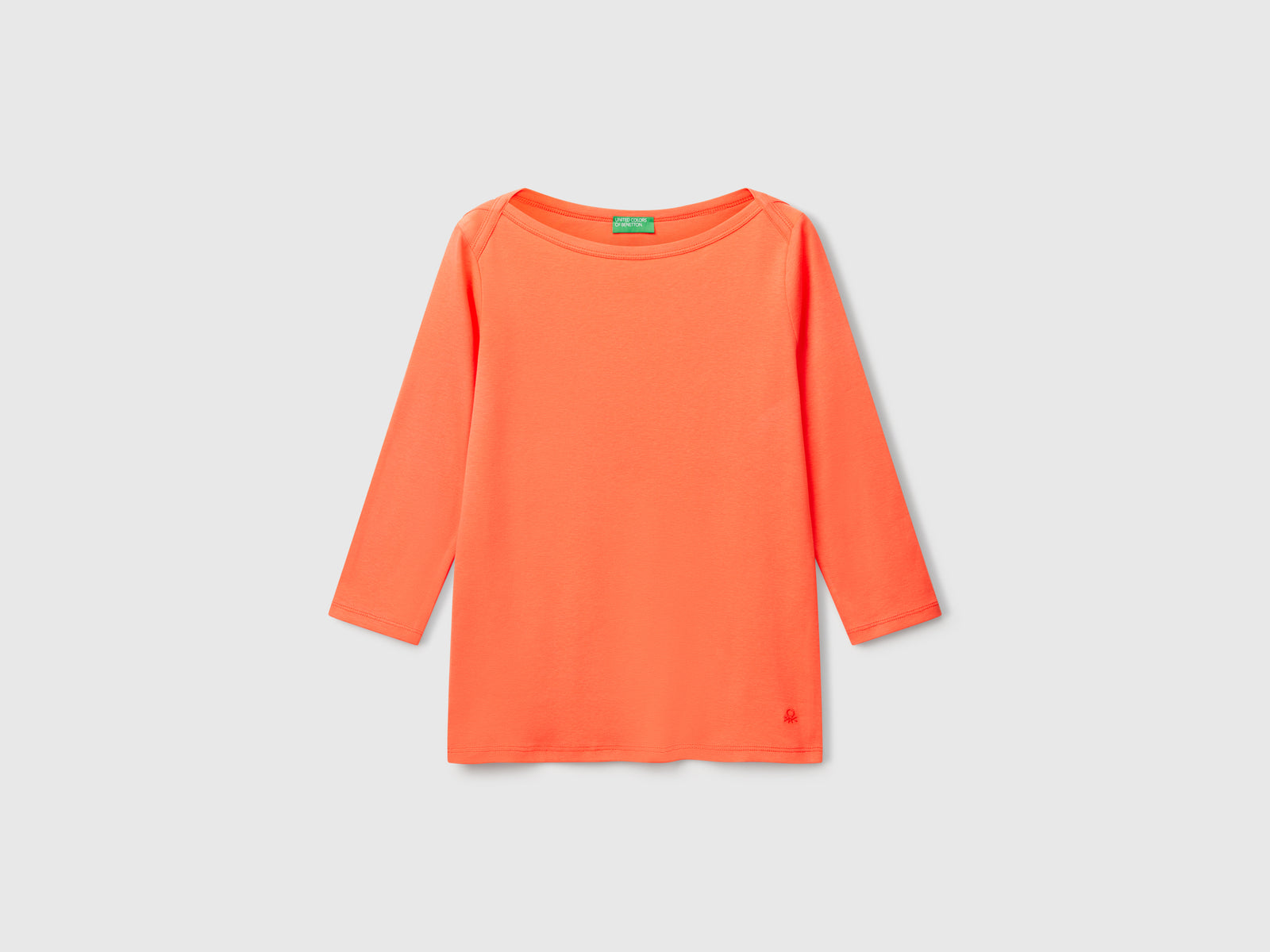 T-shirt con scollo a barchetta 100% cotone da donna arancione | Benetton Outlet