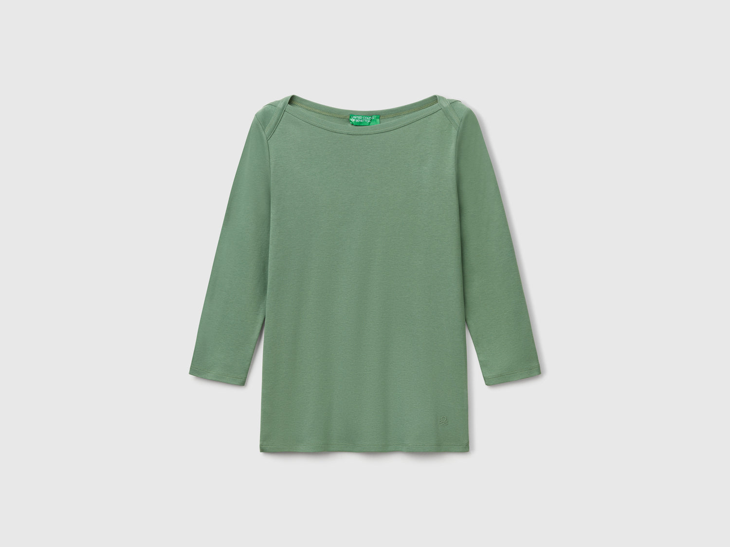 T-shirt con scollo a barchetta 100% cotone da donna verde scuro | Benetton Outlet