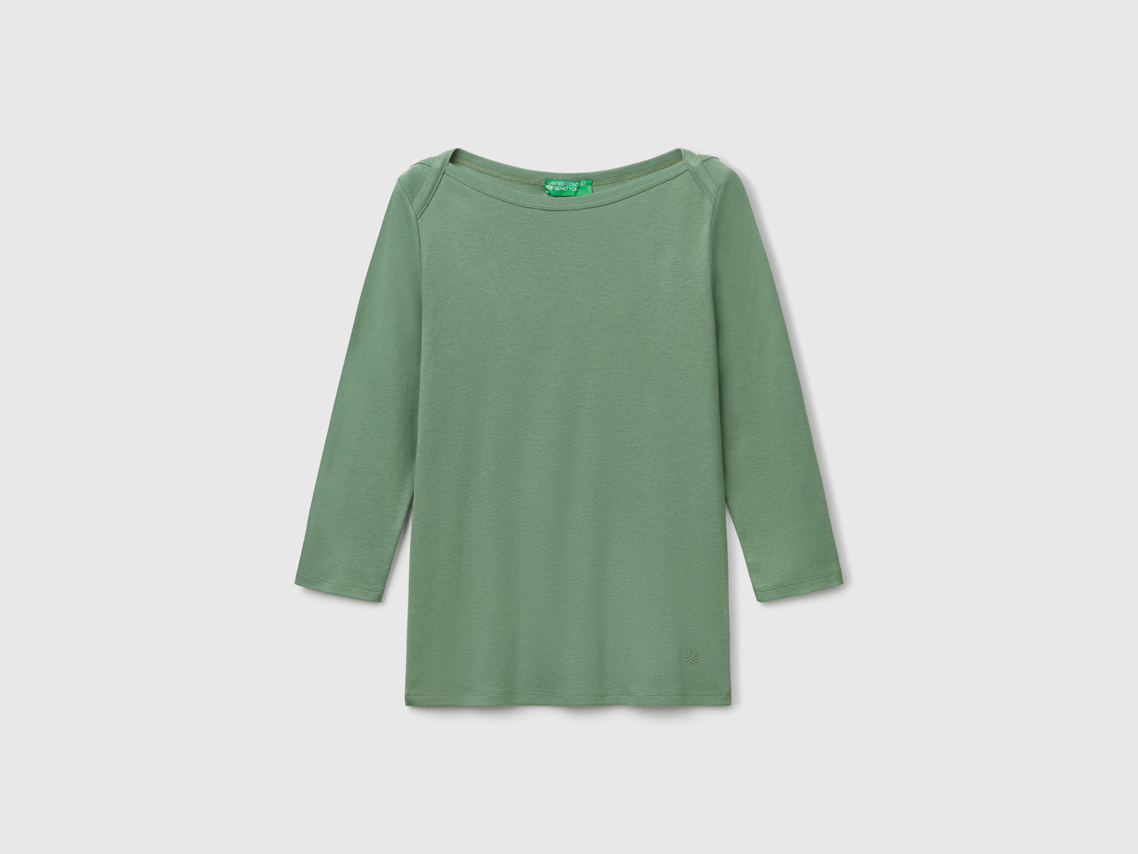 T-shirt con scollo a barchetta 100% cotone da donna verde scuro | Benetton Outlet