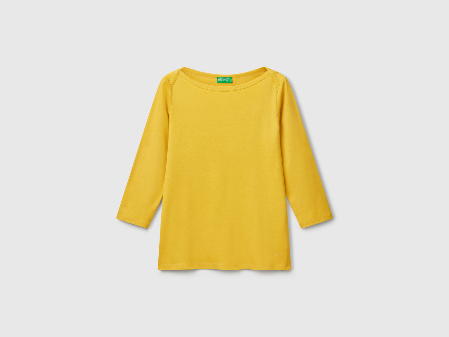 T-shirt con scollo a barchetta 100% cotone da donna senape | Benetton Outlet