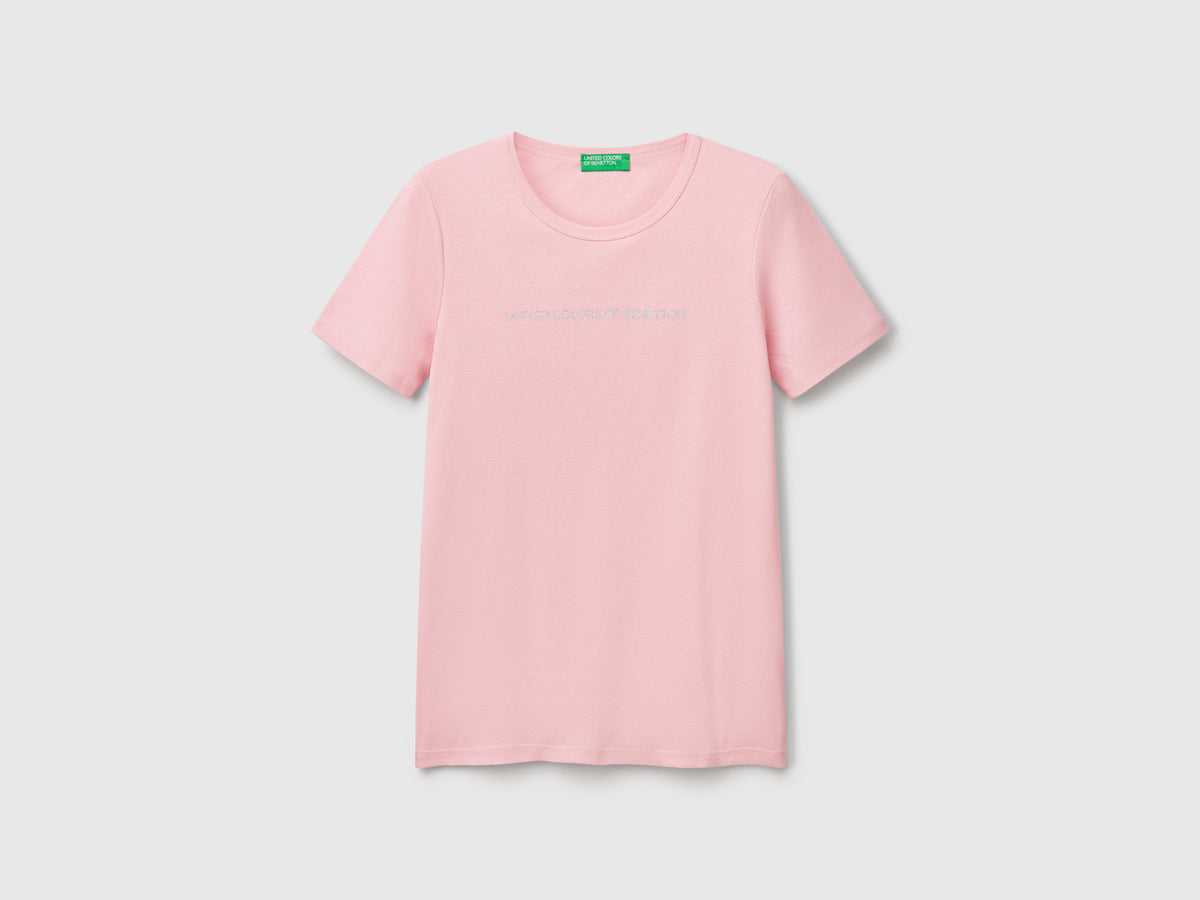 T-shirt 100% cotone con stampa logo glitter