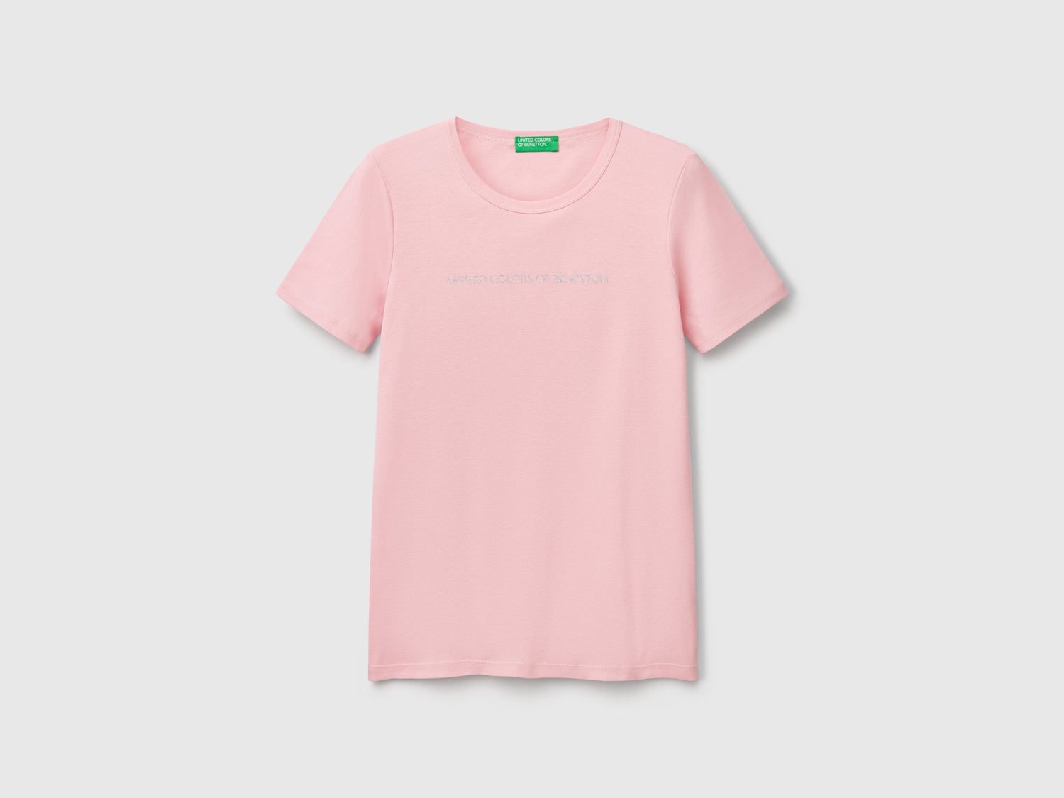 T-shirt 100% cotone con stampa logo glitter da donna rosa | Benetton Outlet