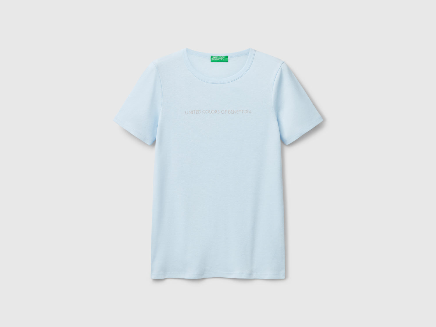T-shirt 100% cotone con stampa logo glitter da donna celeste | Benetton Outlet