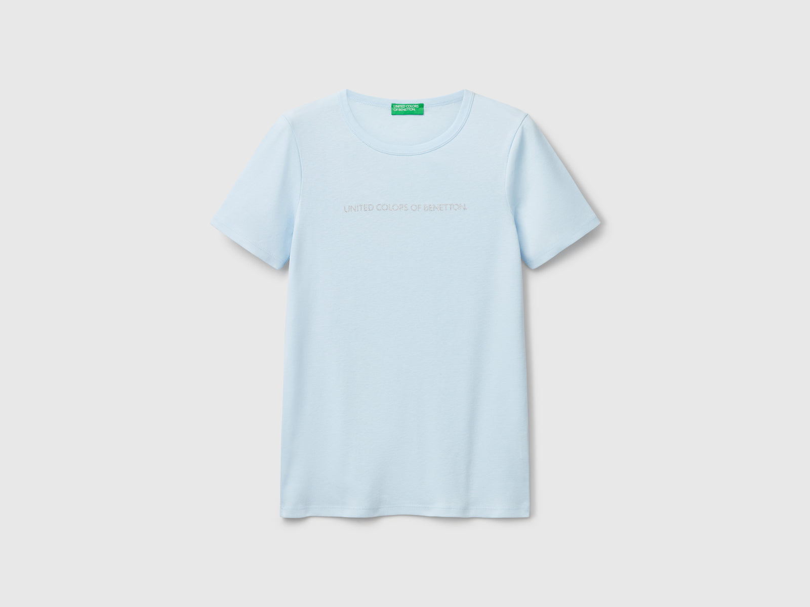 T-shirt 100% cotone con stampa logo glitter da donna celeste | Benetton Outlet