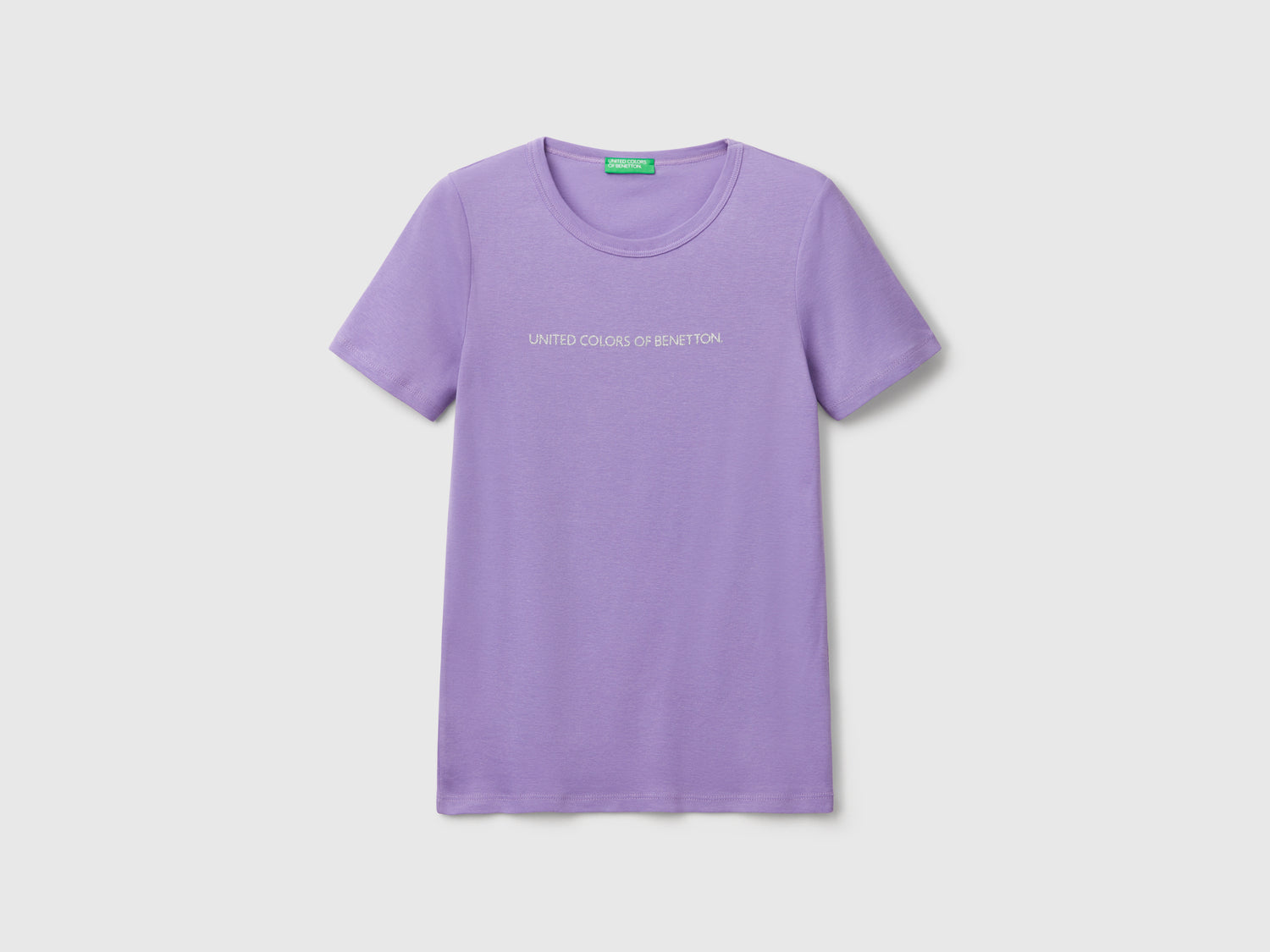 T-shirt 100% cotone con stampa logo glitter da donna pervinca | Benetton Outlet