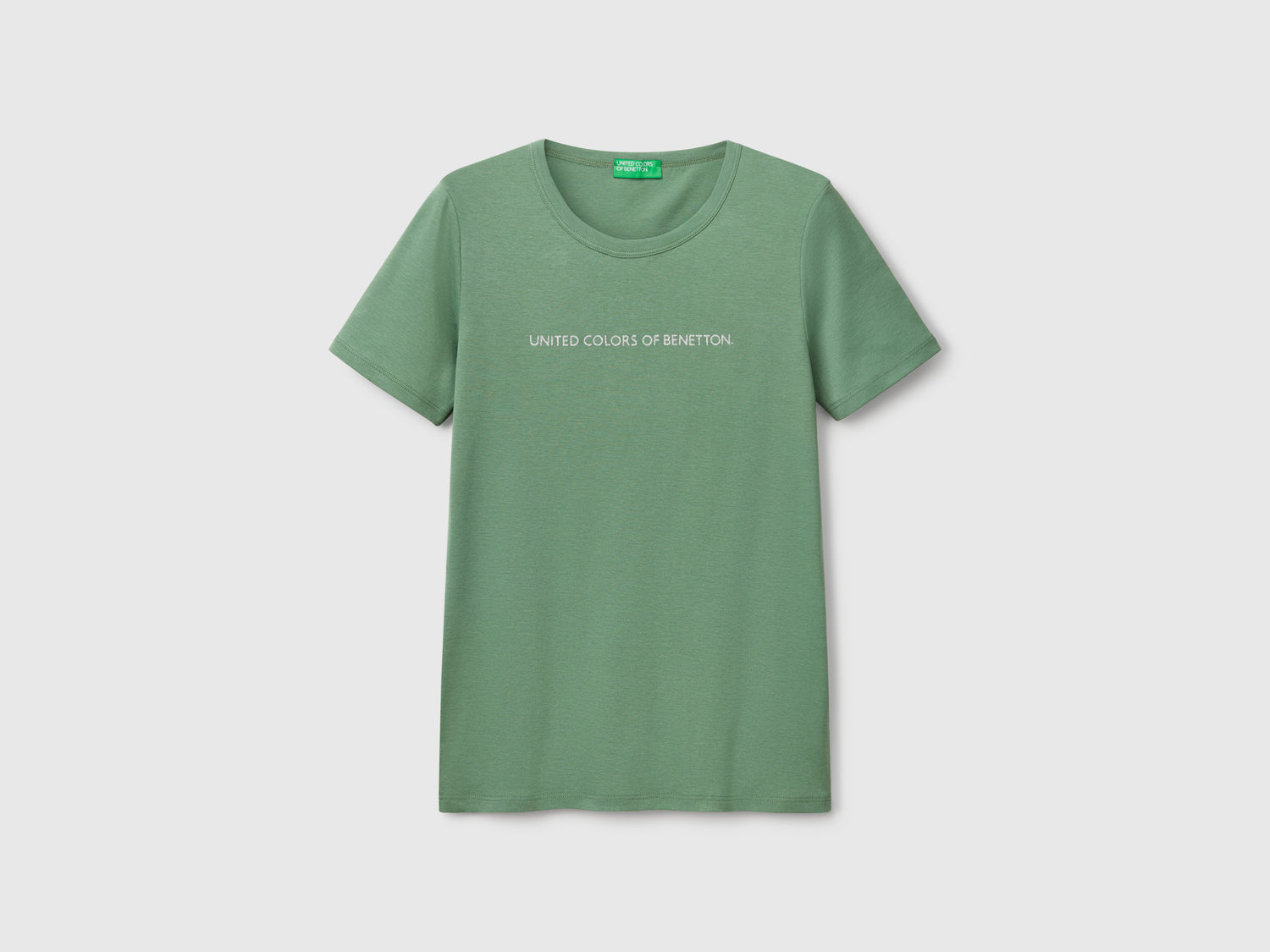T-shirt 100% cotone con stampa logo glitter da donna verde scuro | Benetton Outlet