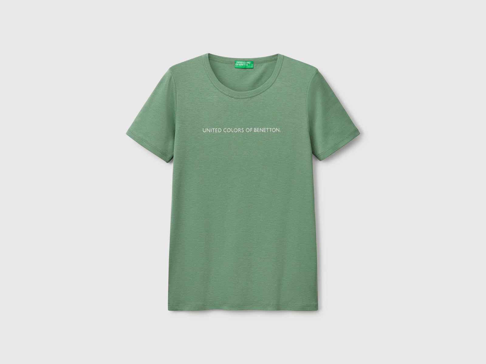 T-shirt 100% cotone con stampa logo glitter da donna verde scuro | Benetton Outlet