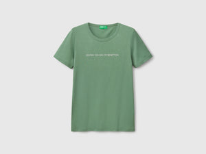 T-shirt 100% cotone con stampa logo glitter