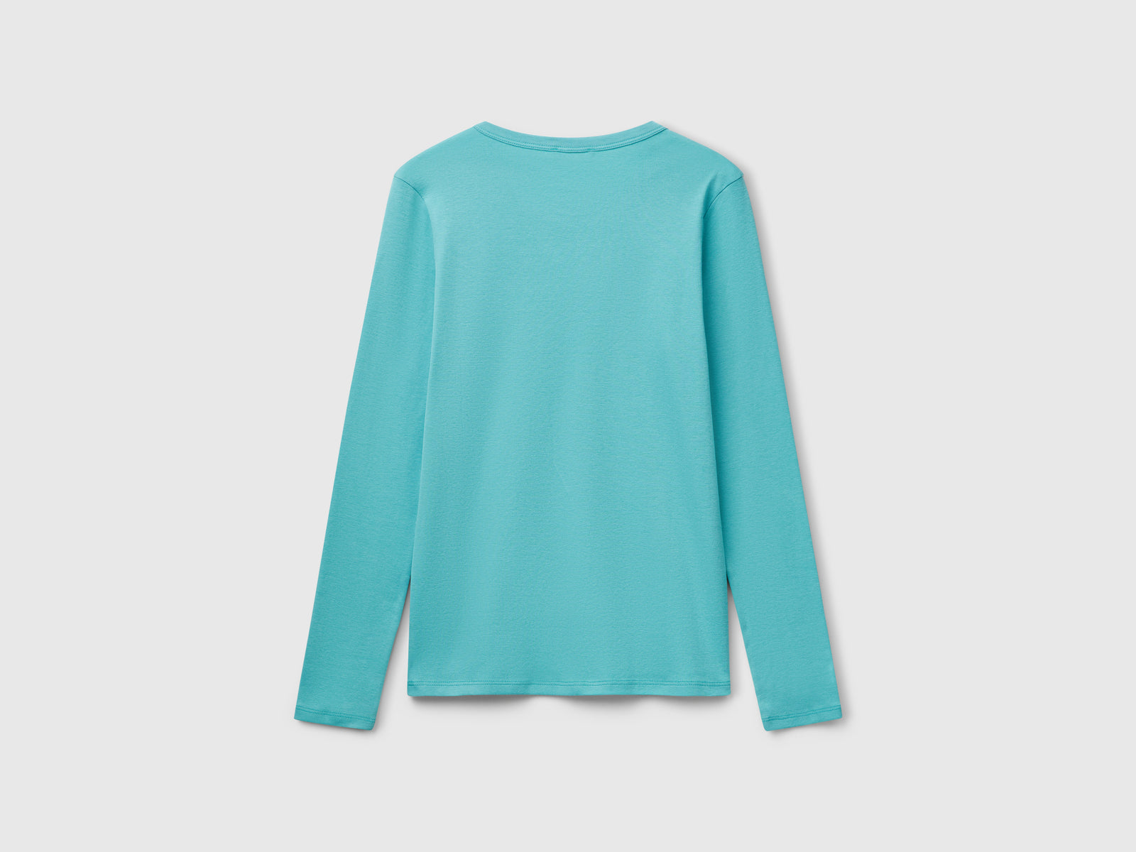 T-shirt a manica lunga in puro cotone da donna verde acqua 2 | Benetton Outlet