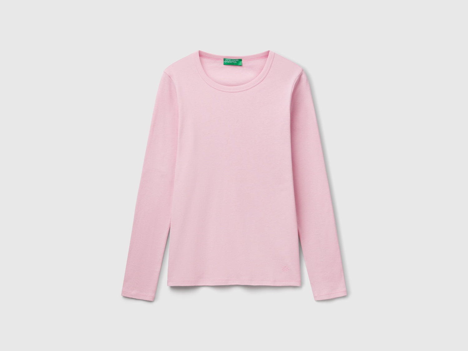 T-shirt a manica lunga in puro cotone da donna rosa | Benetton Outlet