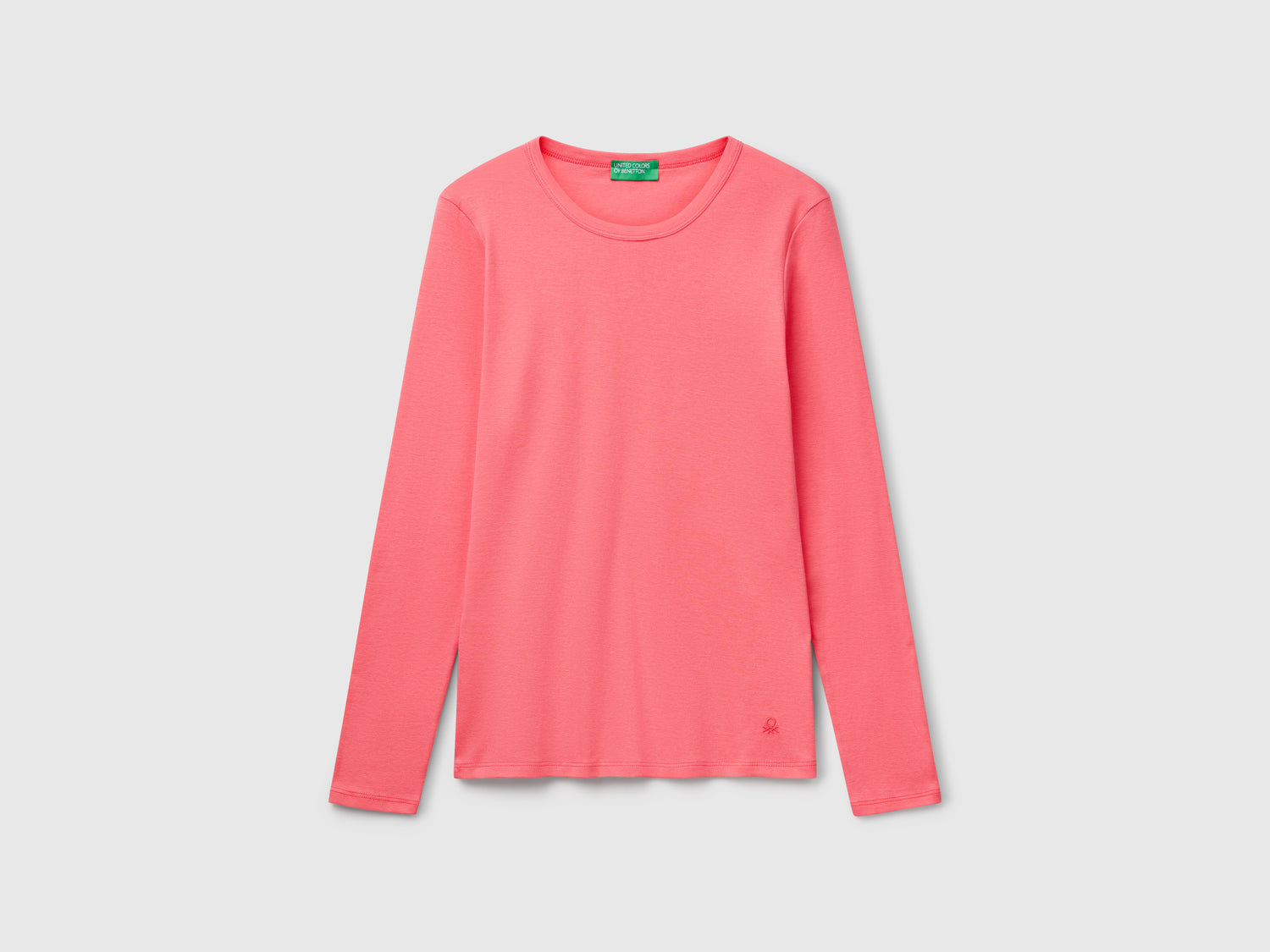 T-shirt a manica lunga in puro cotone da donna fucsia | Benetton Outlet