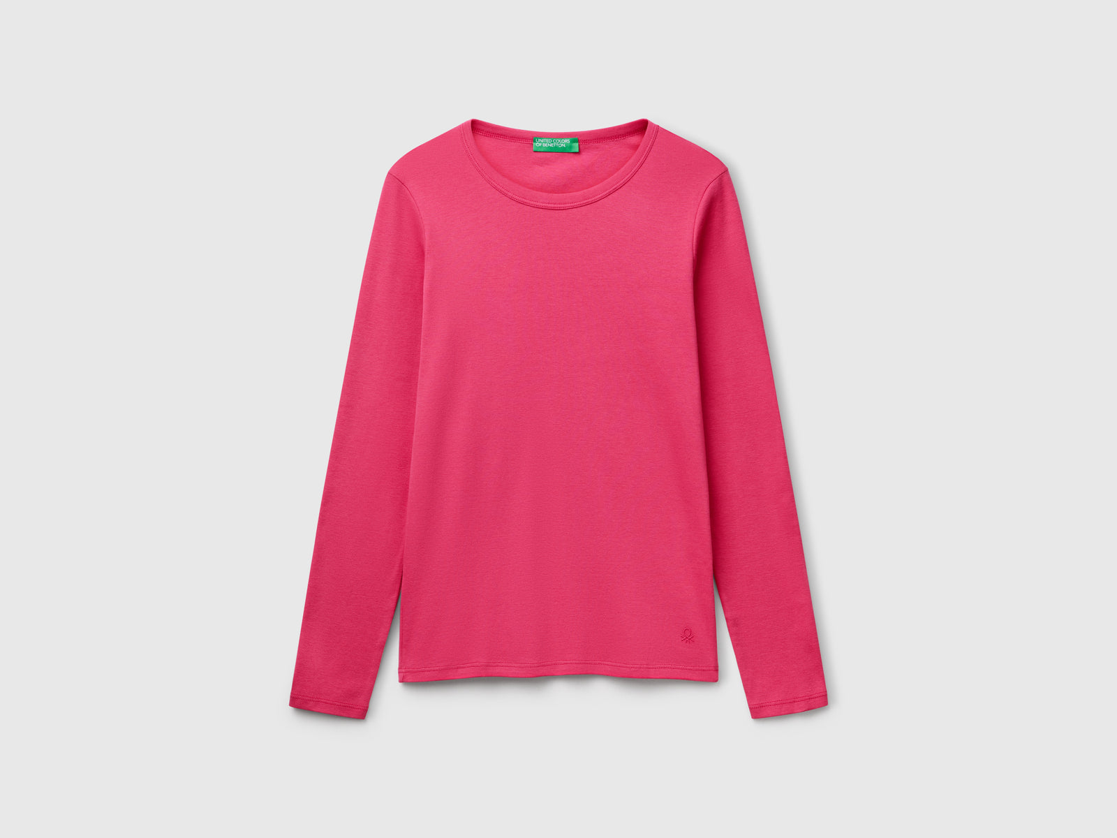 T-shirt a manica lunga in puro cotone da donna fragola | Benetton Outlet