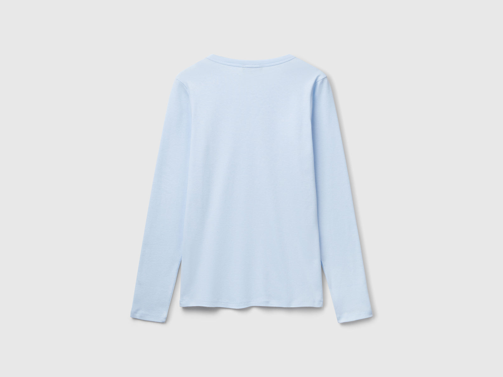 T-shirt a manica lunga in puro cotone da donna celeste 2 | Benetton Outlet