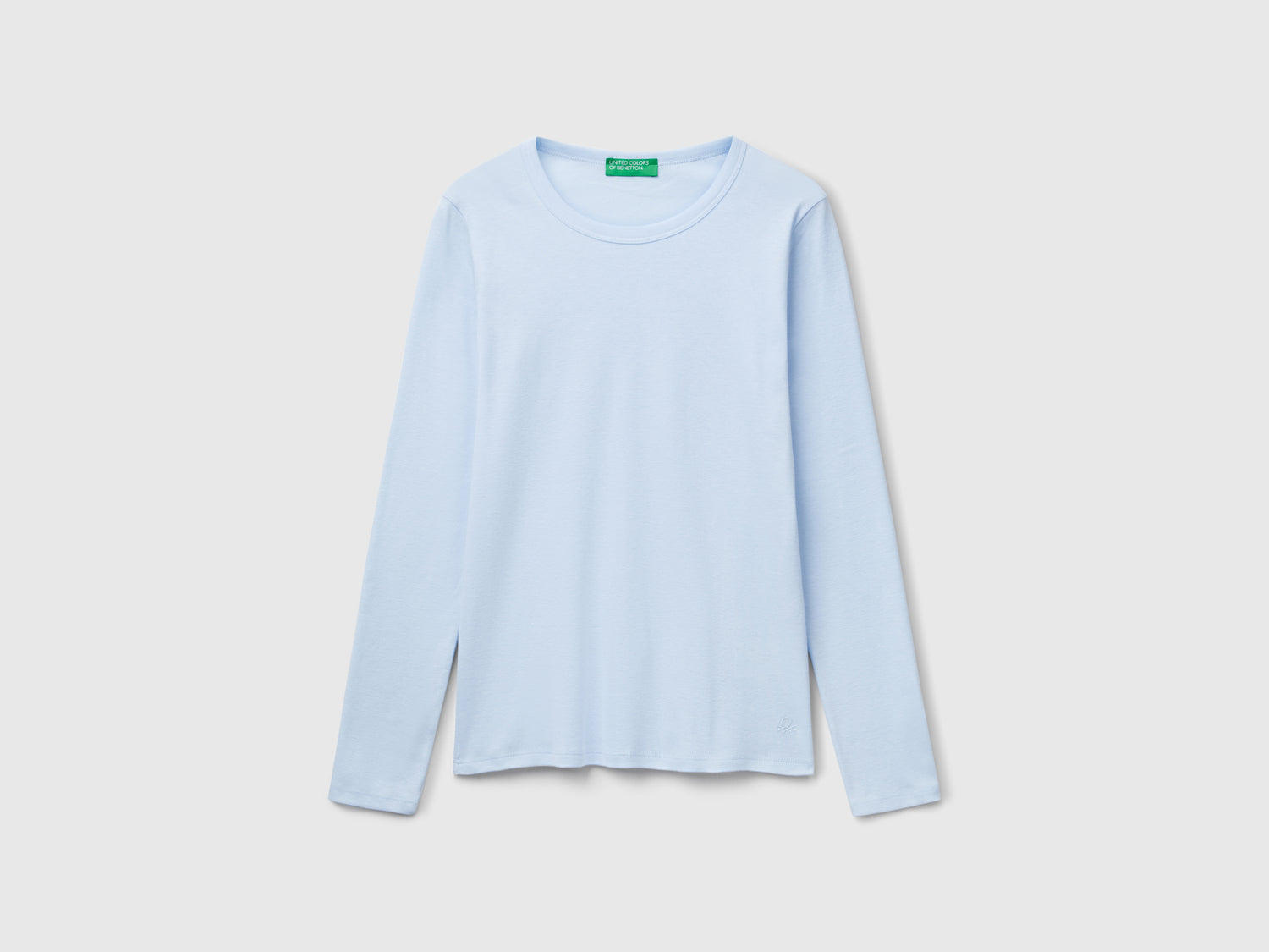 T-shirt a manica lunga in puro cotone da donna celeste | Benetton Outlet