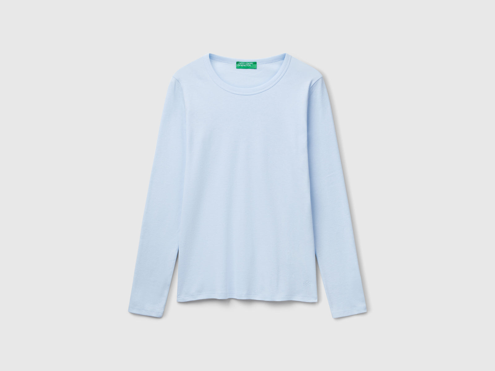 T-shirt a manica lunga in puro cotone da donna celeste | Benetton Outlet