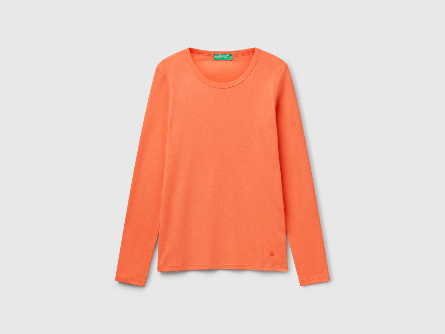 T-shirt a manica lunga in puro cotone da donna arancione | Benetton Outlet