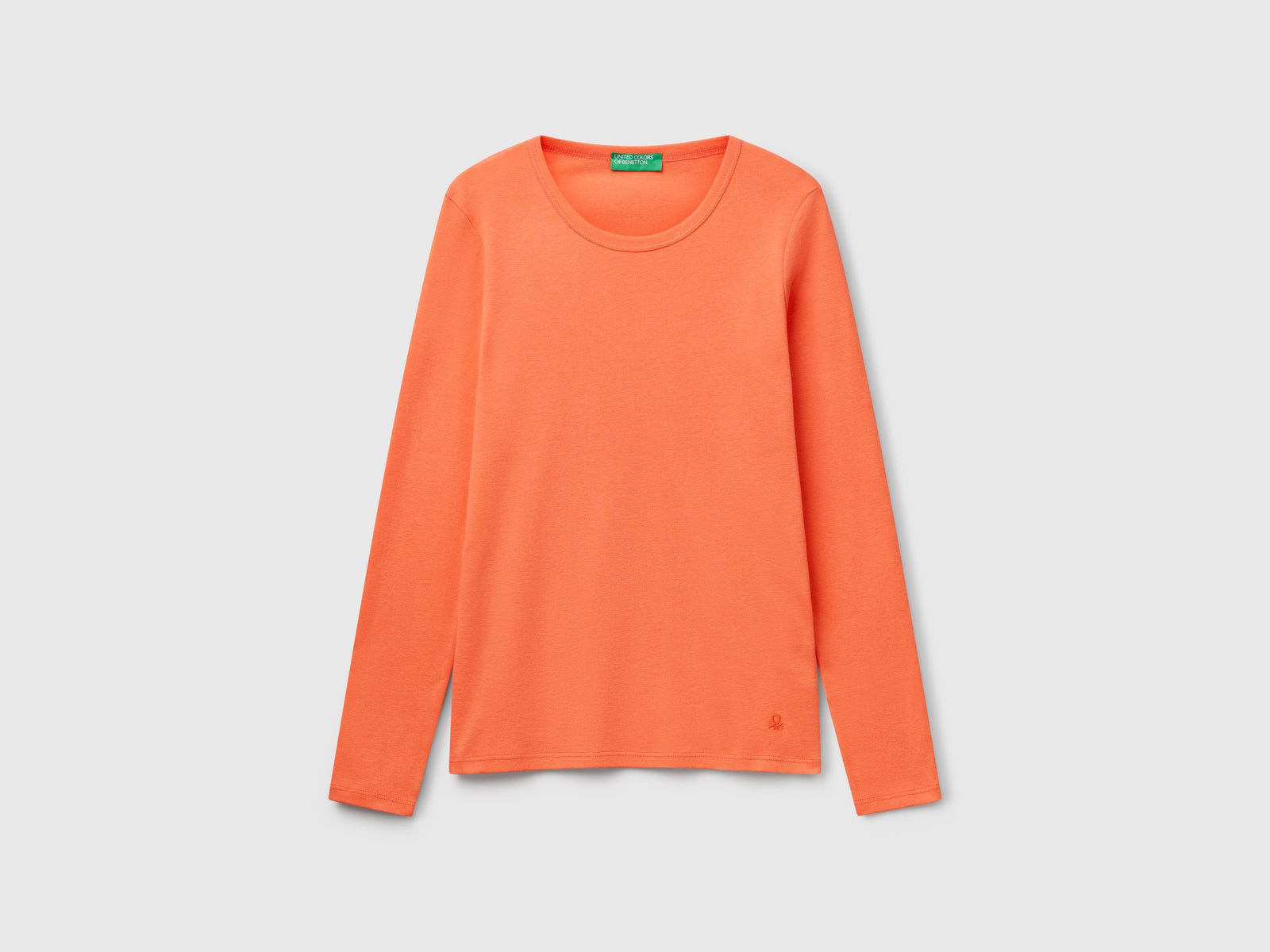 T-shirt a manica lunga in puro cotone da donna arancione | Benetton Outlet