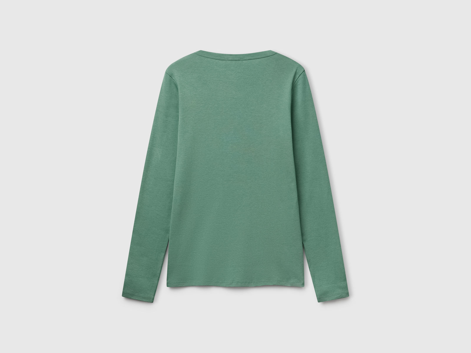 T-shirt a manica lunga in puro cotone da donna verde scuro 2 | Benetton Outlet