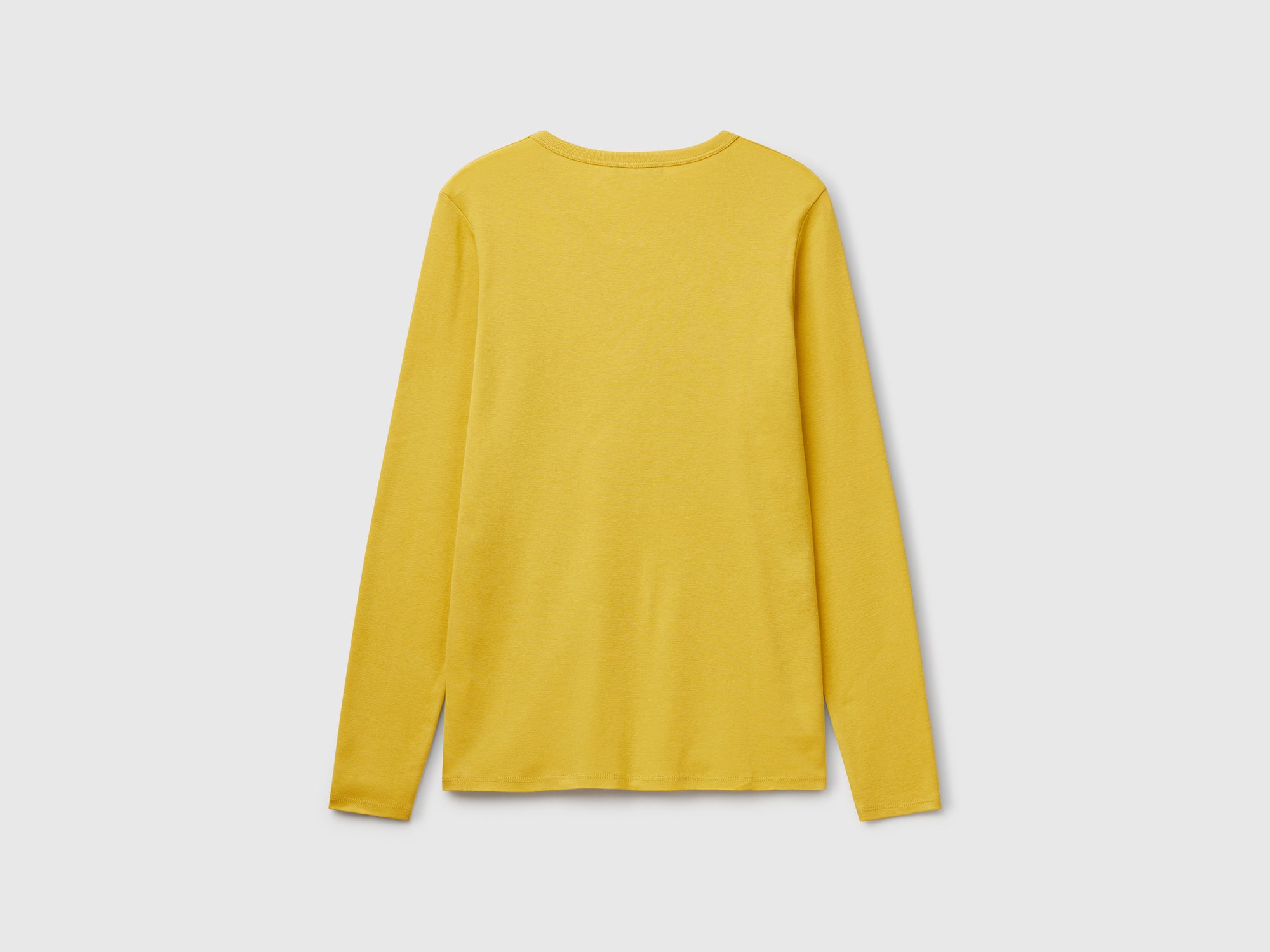 T-shirt a manica lunga in puro cotone da donna senape Benetton Outlet