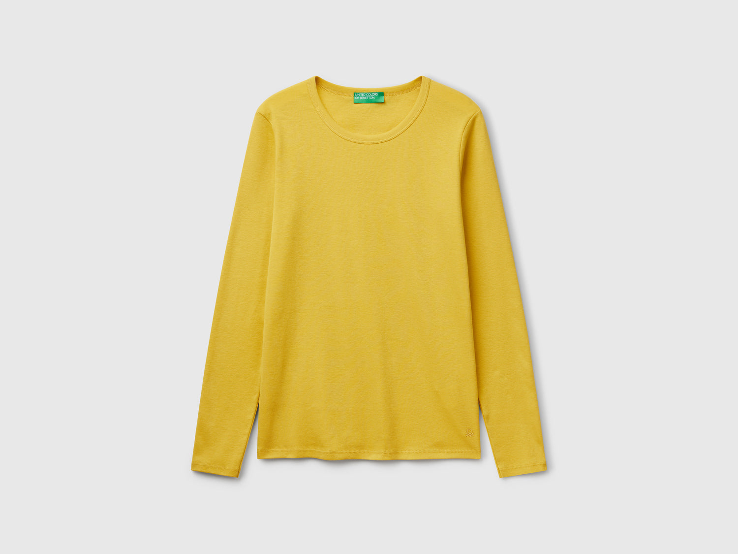 T-shirt a manica lunga in puro cotone da donna senape | Benetton Outlet