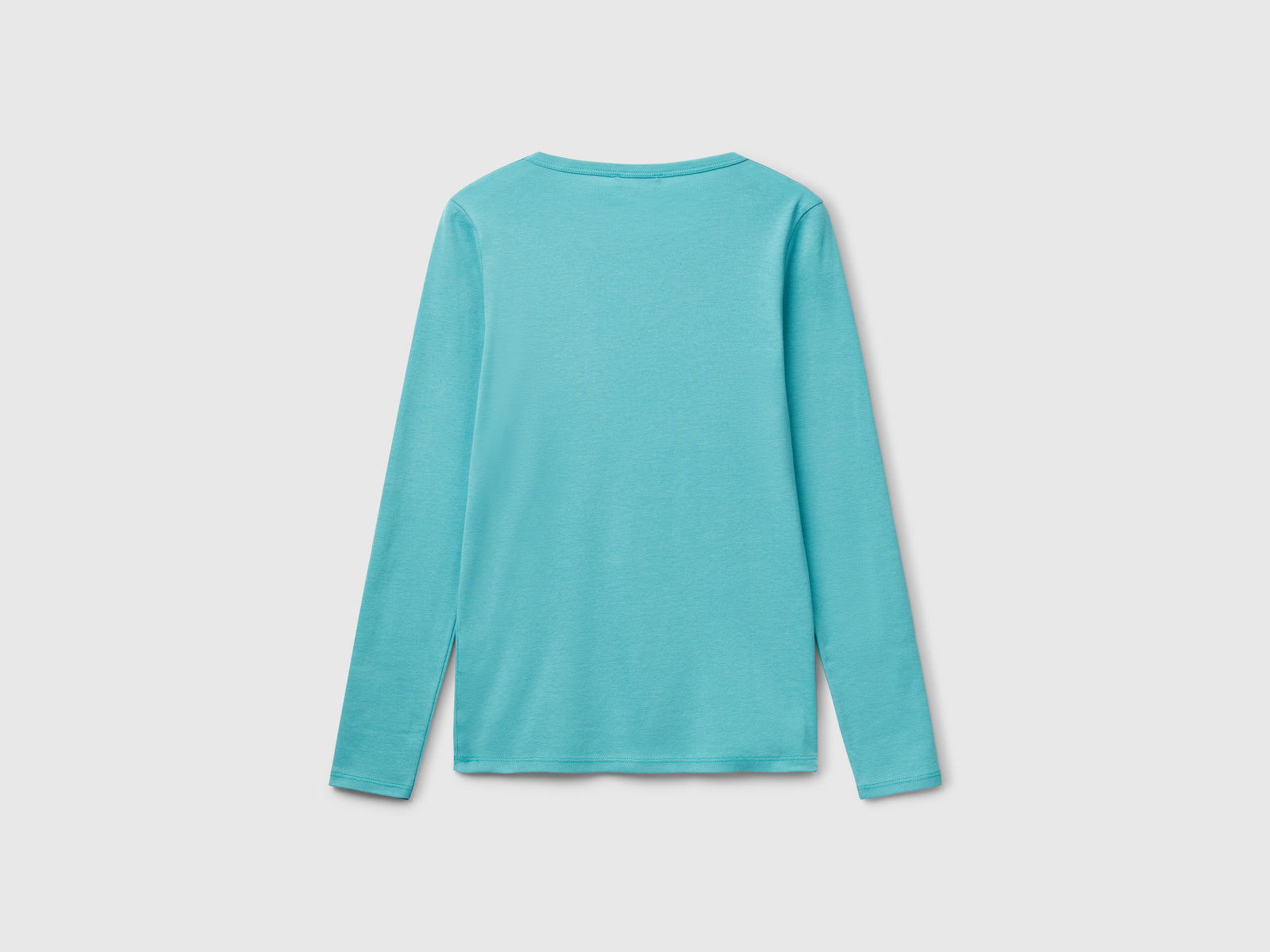 T-shirt a manica lunga 100% cotone da donna verde acqua 2 | Benetton Outlet