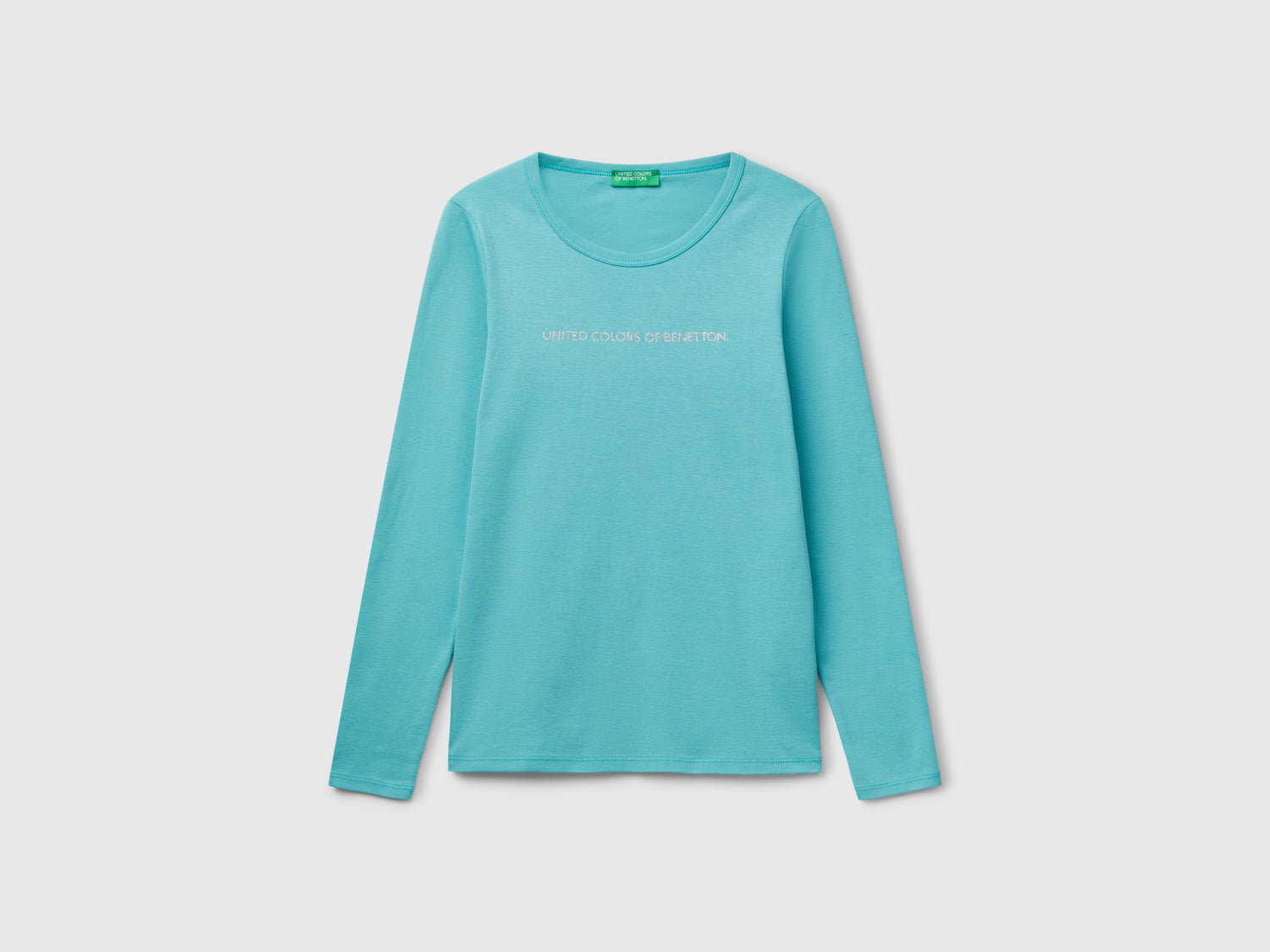T-shirt a manica lunga 100% cotone da donna verde acqua | Benetton Outlet