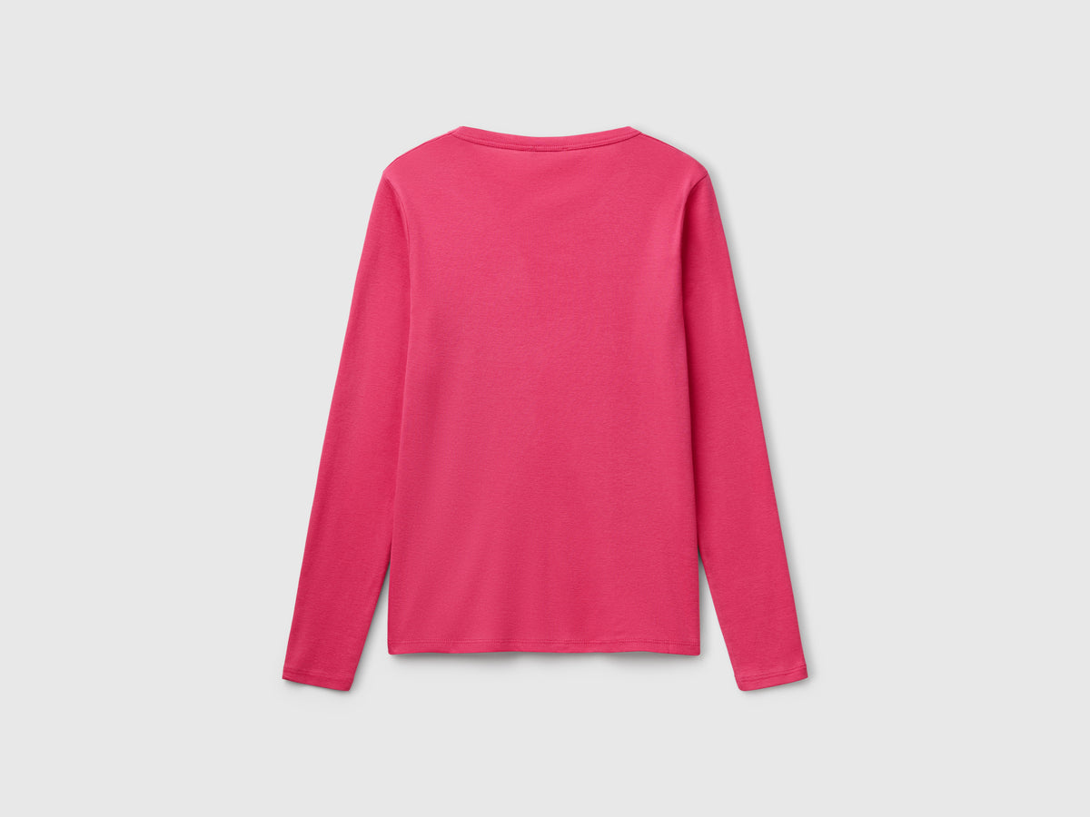 T-shirt magenta a manica lunga 100% cotone