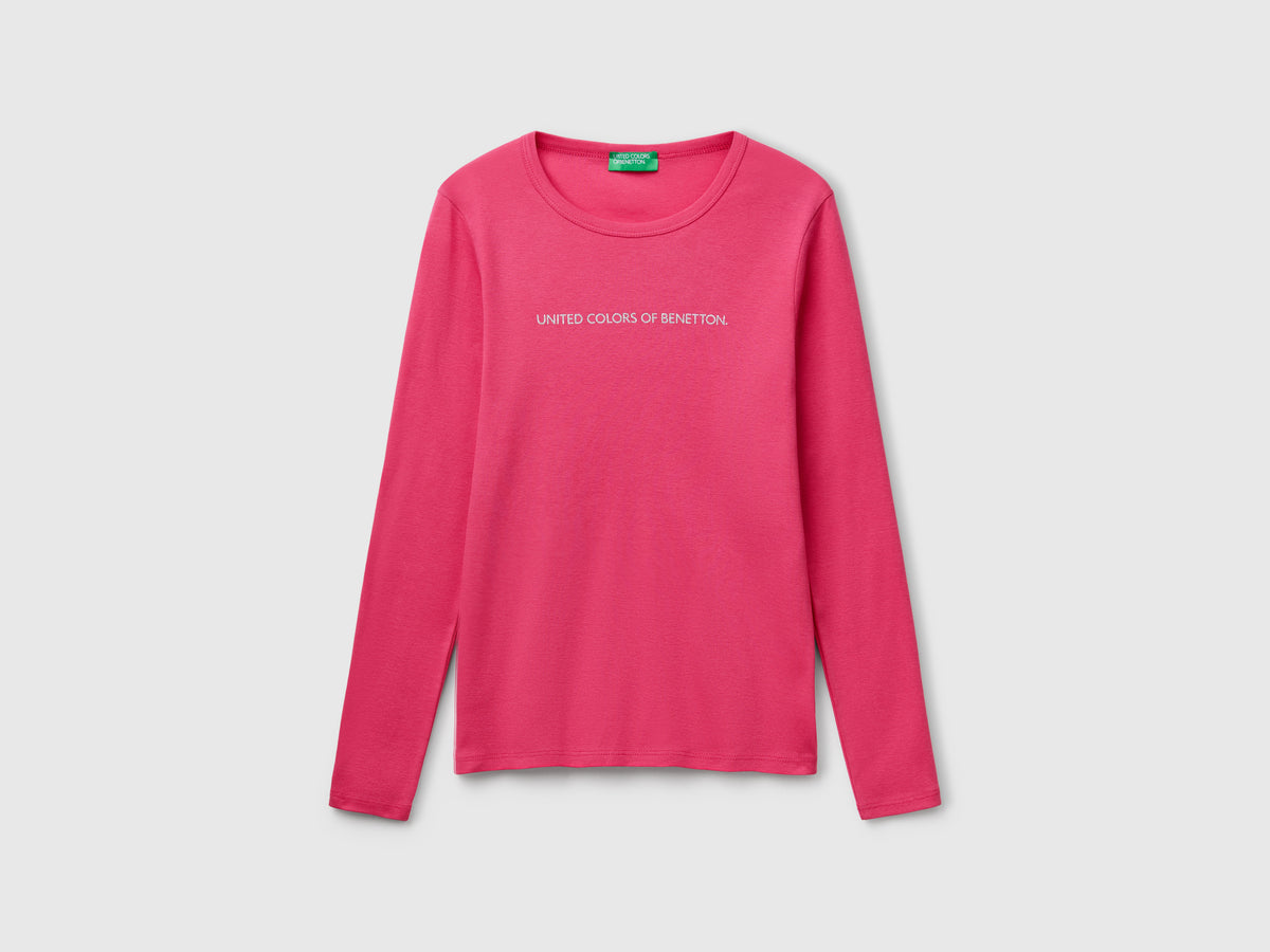 T-shirt magenta a manica lunga 100% cotone