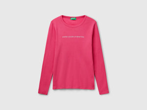 T-shirt magenta a manica lunga 100% cotone