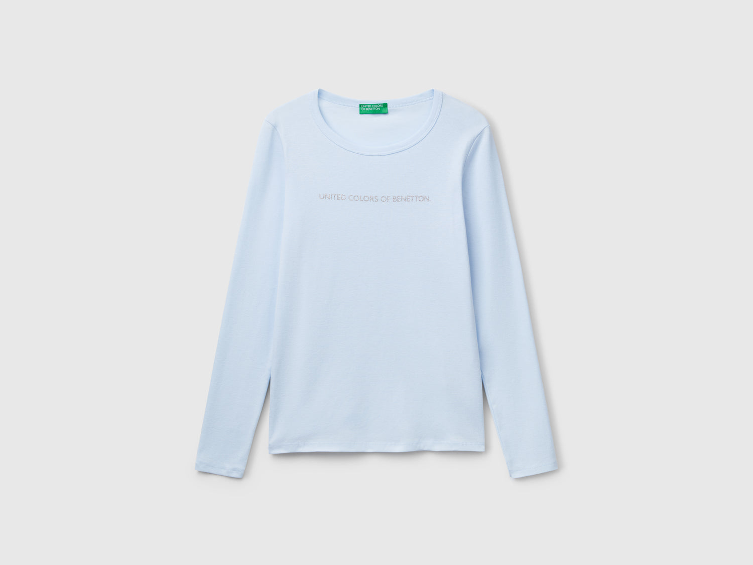 T-shirt a manica lunga 100% cotone da donna celeste | Benetton Outlet