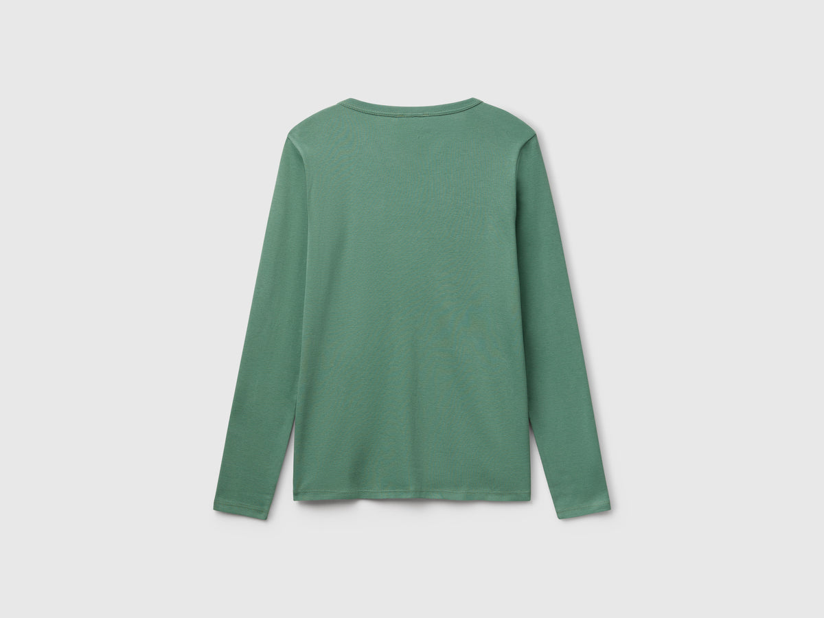 T-shirt verde bosco a manica lunga 100% cotone