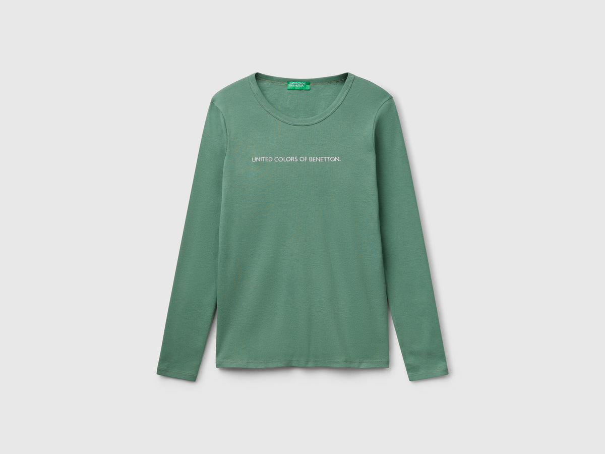 T-shirt verde bosco a manica lunga 100% cotone
