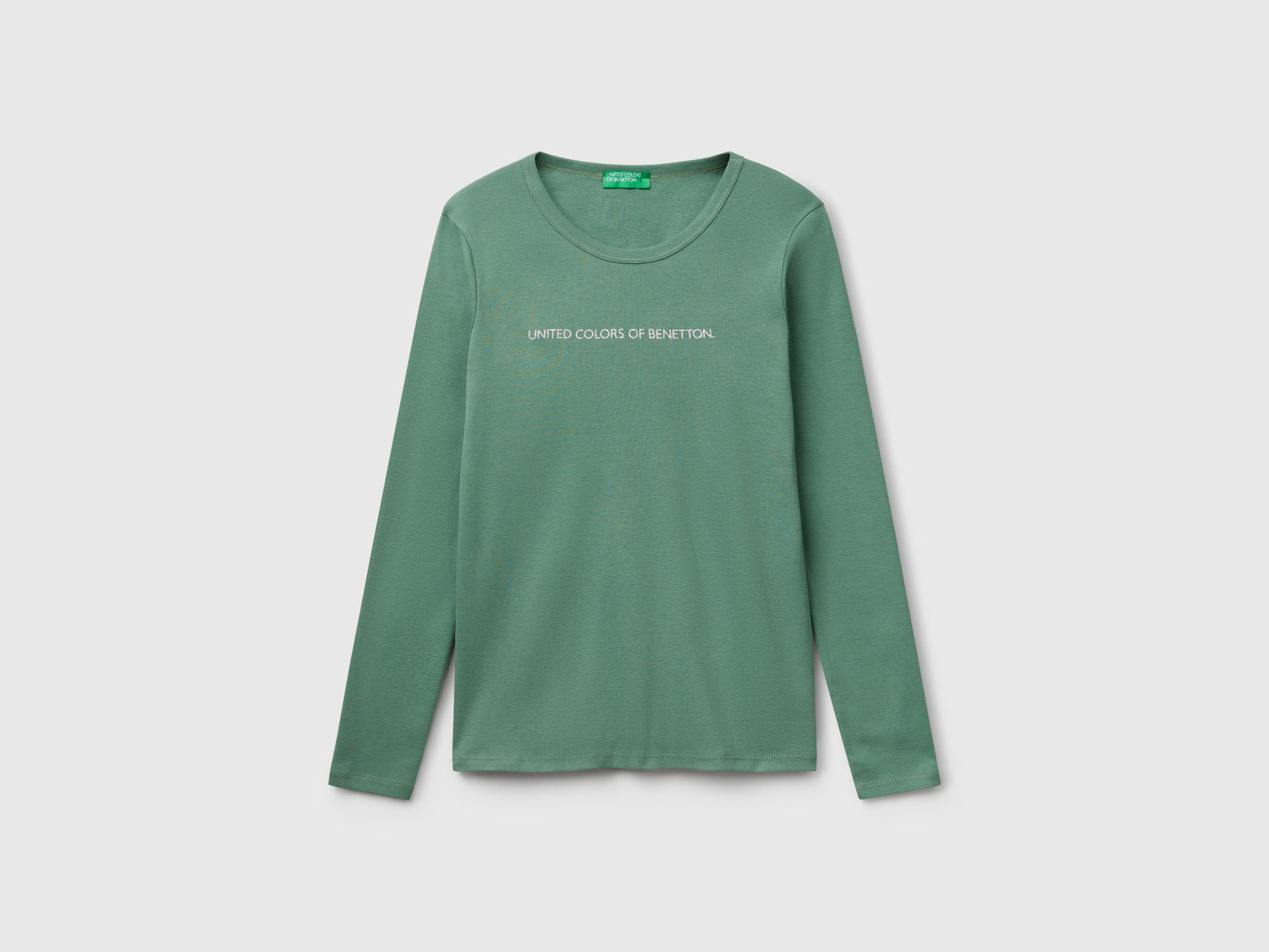 T-shirt verde bosco a manica lunga 100% cotone da donna verde scuro | Benetton Outlet