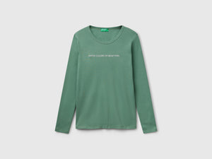 T-shirt verde bosco a manica lunga 100% cotone