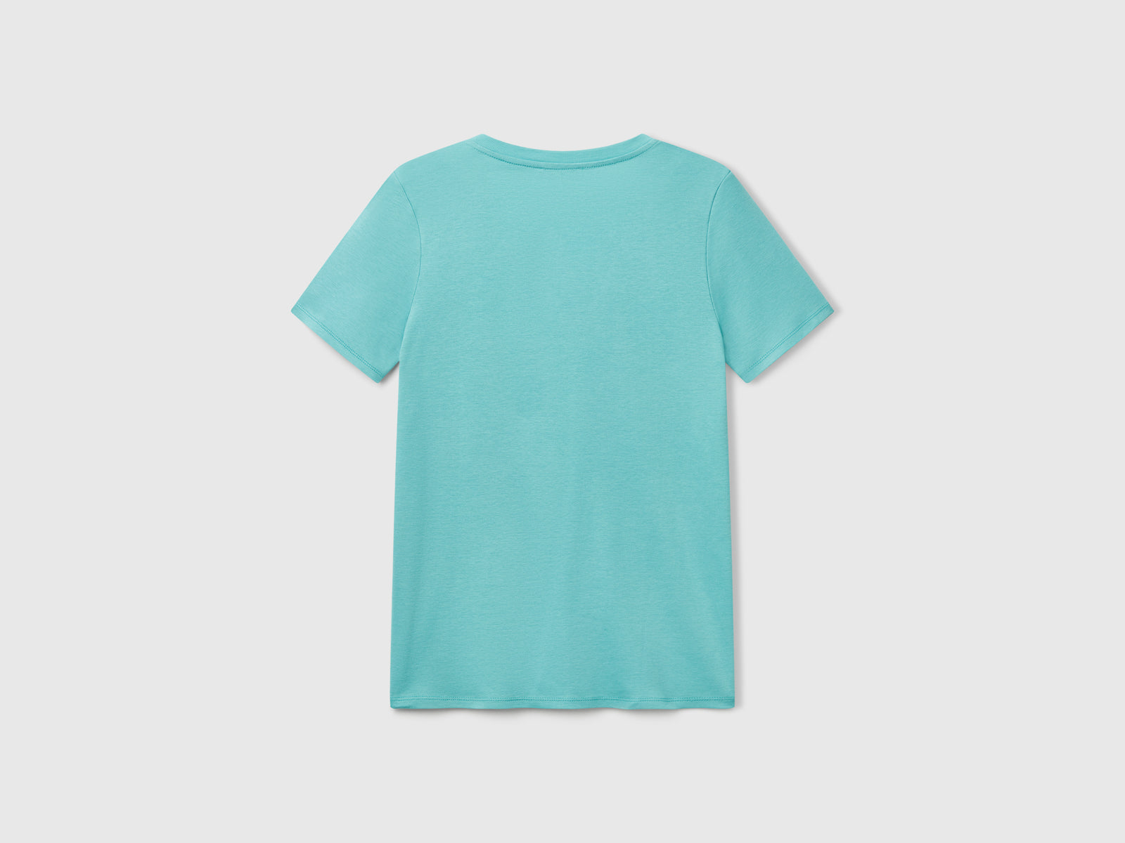 T-shirt in puro cotone con scollo a V da donna verde acqua 2 | Benetton Outlet