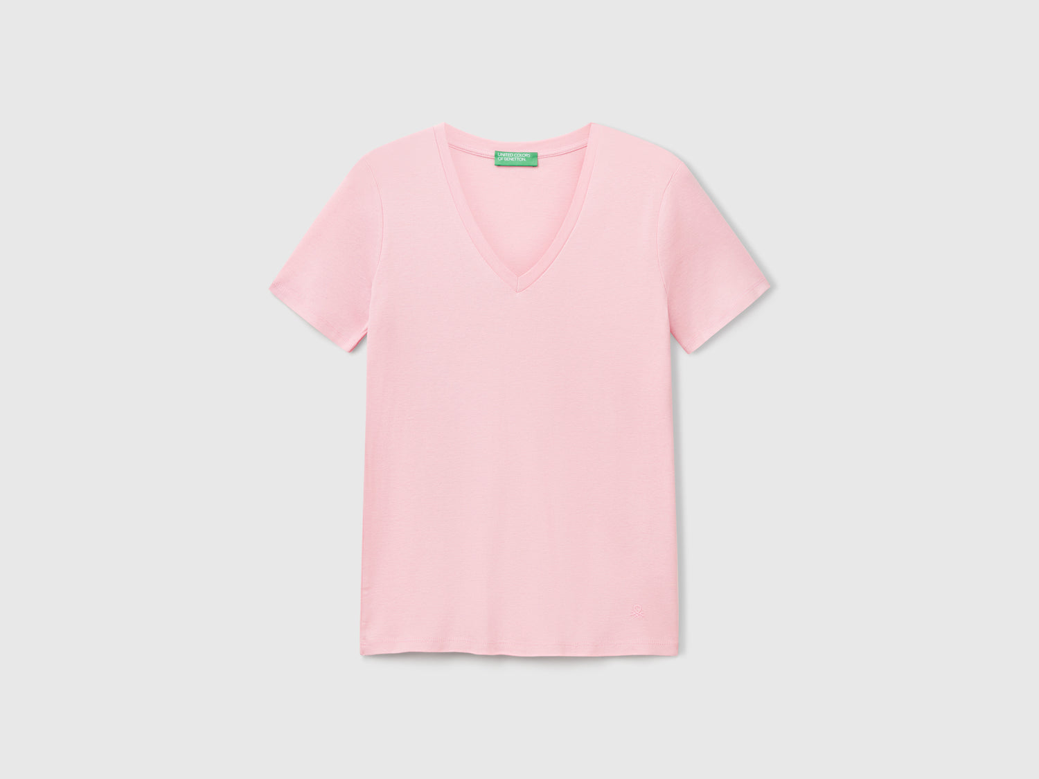 T-shirt in puro cotone con scollo a V da donna rosa | Benetton Outlet