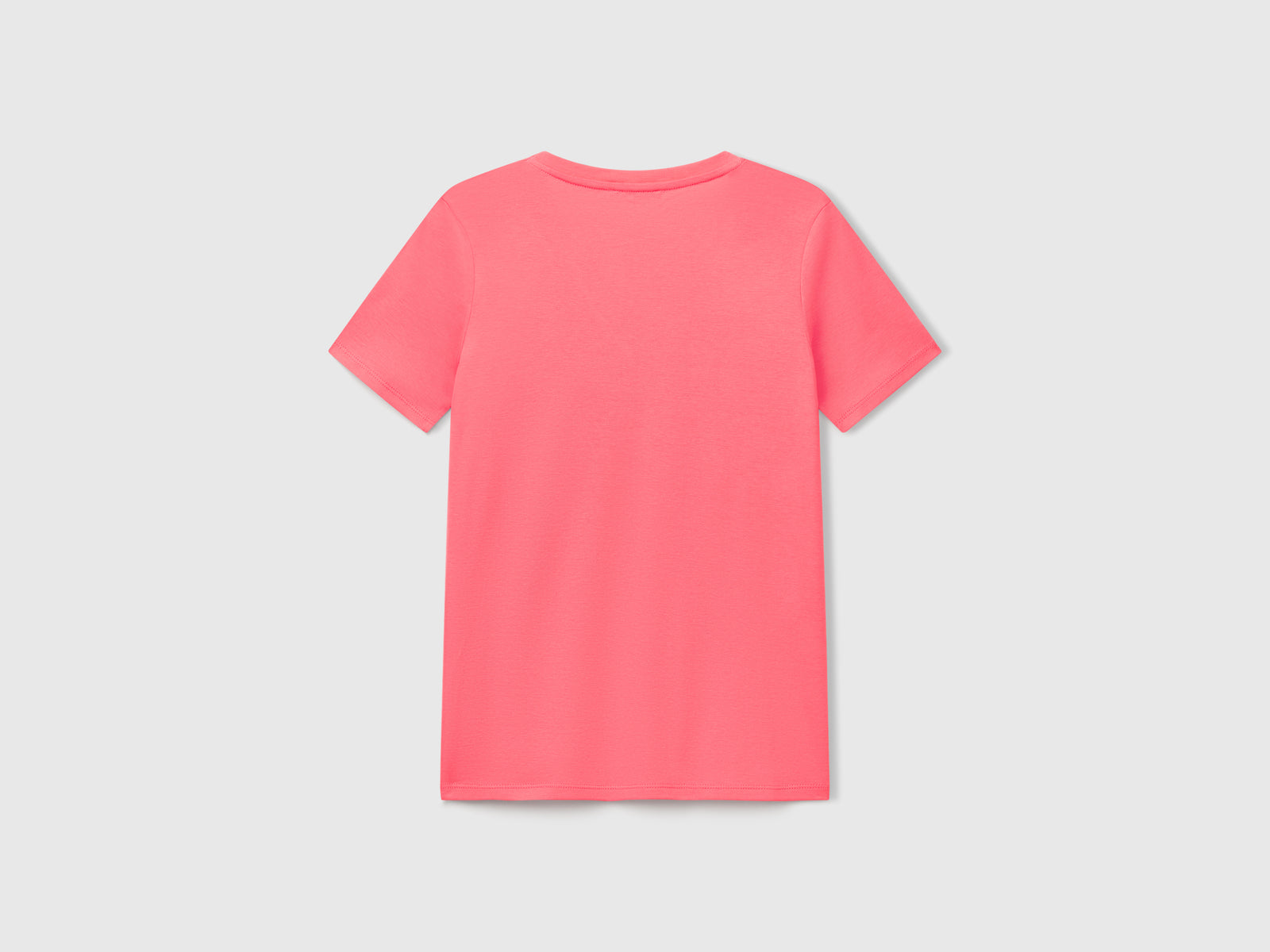 T-shirt in puro cotone con scollo a V da donna fucsia 2 | Benetton Outlet