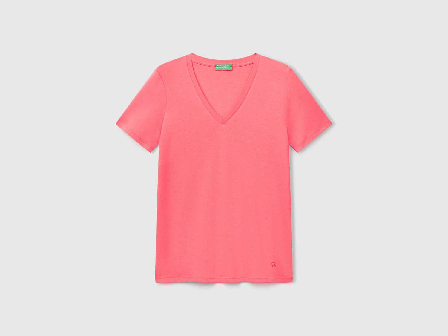 T-shirt in puro cotone con scollo a V da donna fucsia | Benetton Outlet