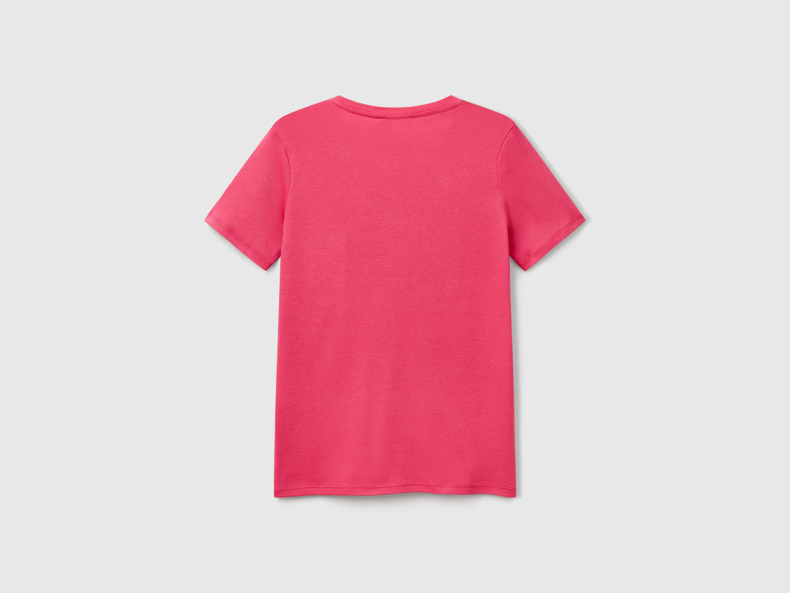 T-shirt magenta in puro cotone con scollo a V da donna fragola 2 | Benetton Outlet